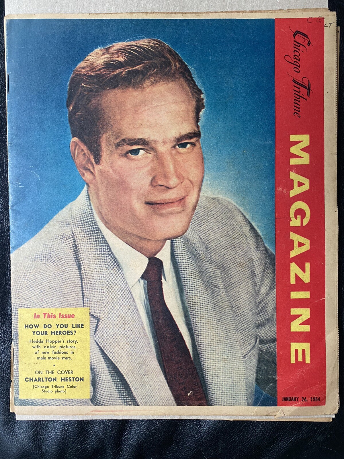 CHARLTON HESTON oversize color- 1954 Chicago Tribune newspaper magazine 11×13