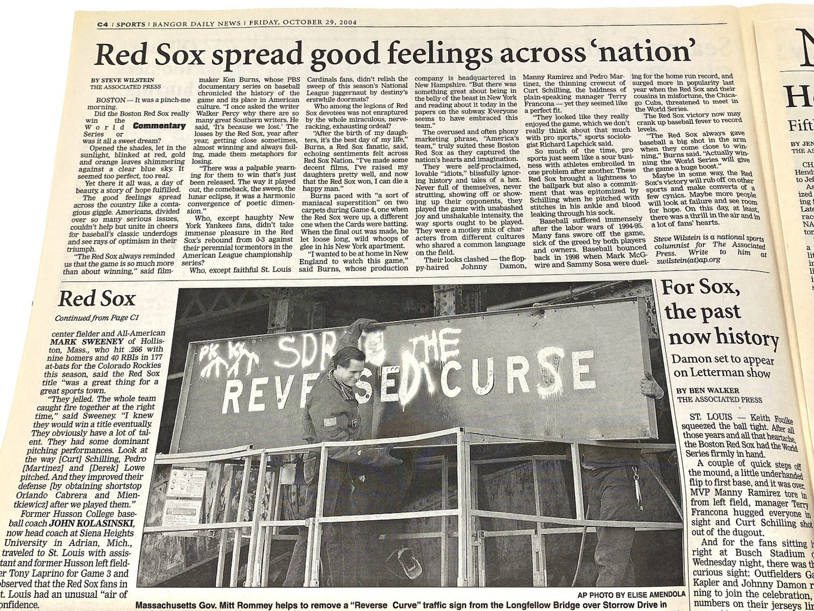 2004 Boston Red Sox World Series Champions newspaper Bangor Daily News (Maine)
