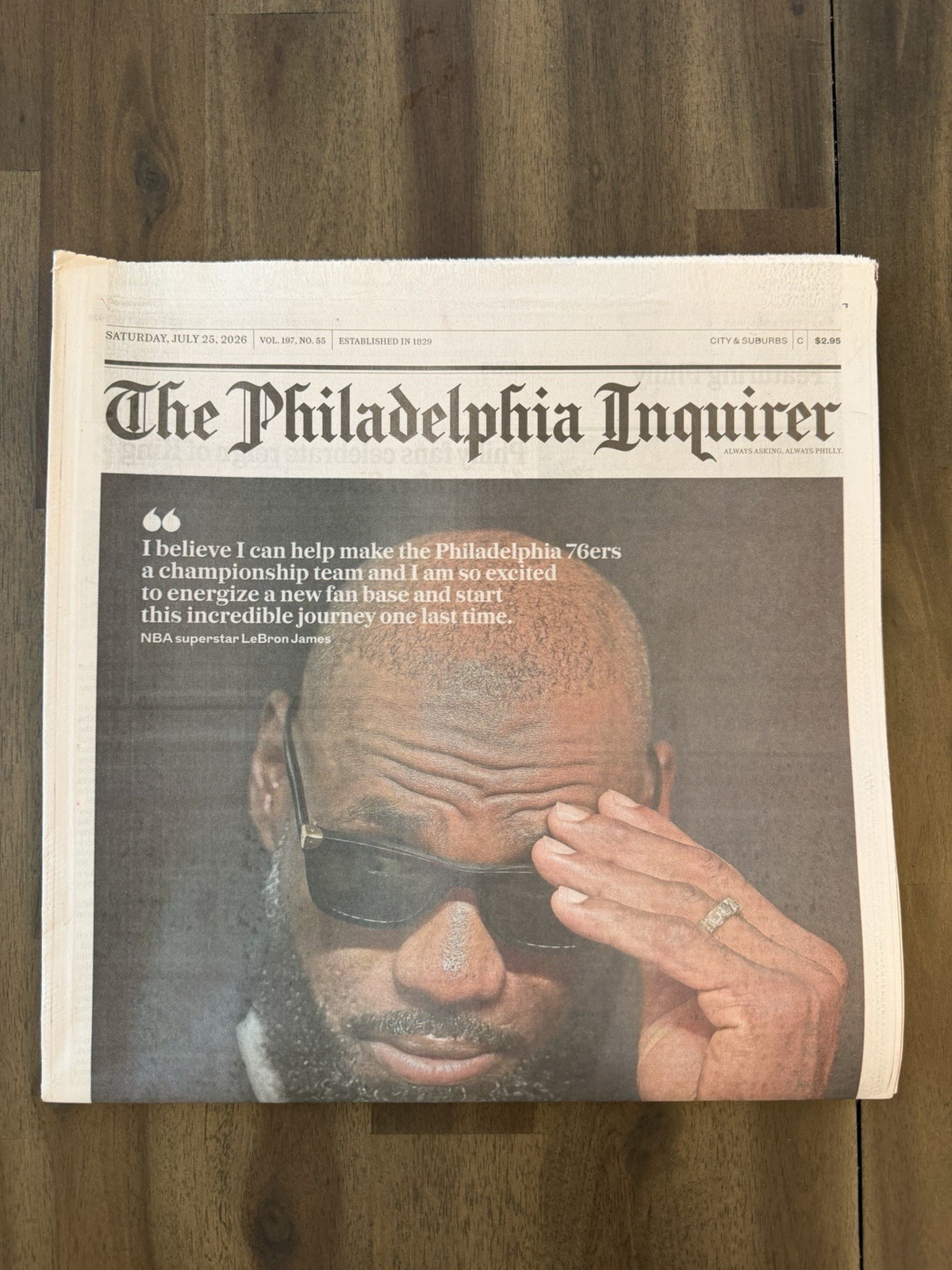 Lebron James Philadelphia 76ers Philadelphia Newspaper 7/25/26