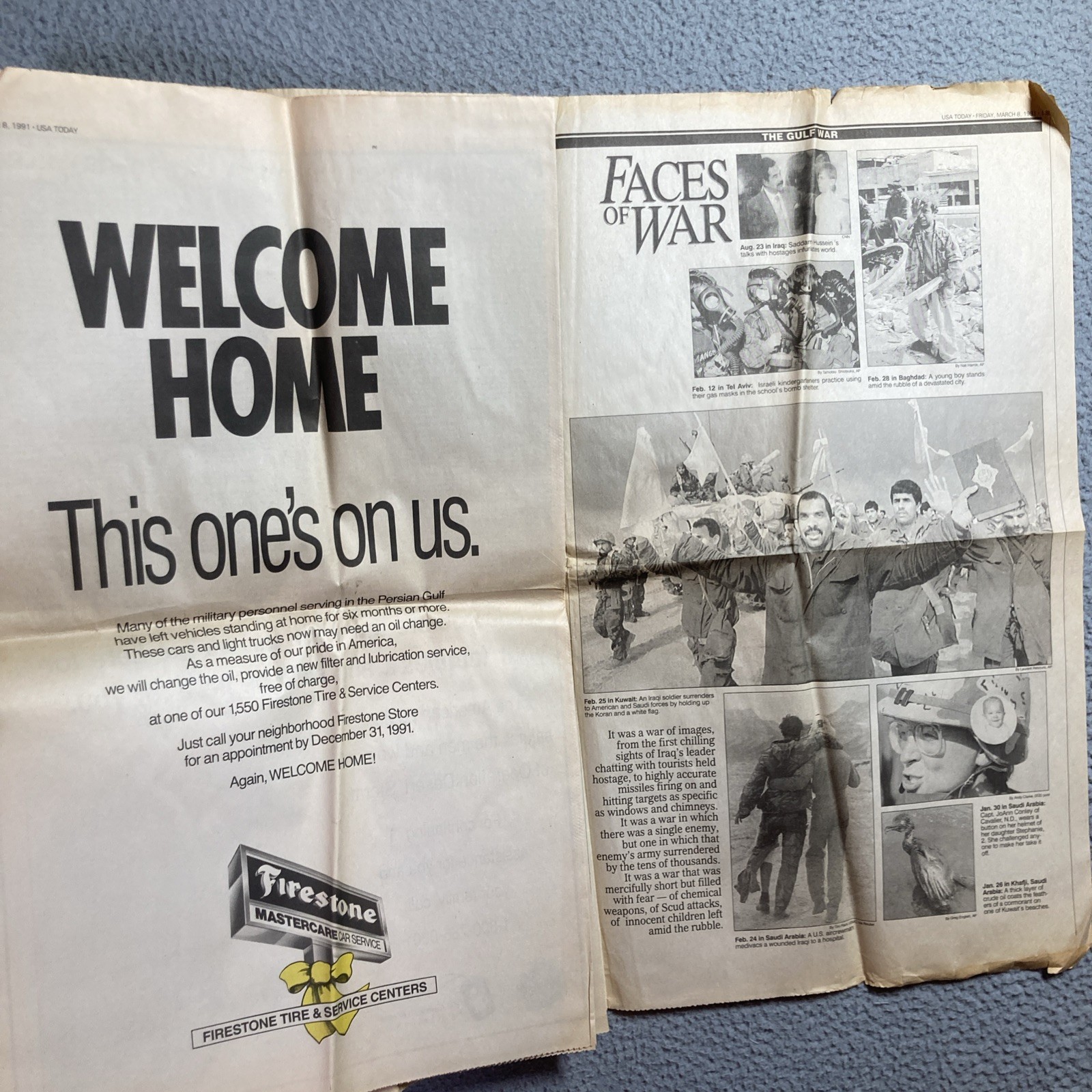 War In Gulf Headlines, Newspaper, USA Today Commemorative Edition March 8, 1991