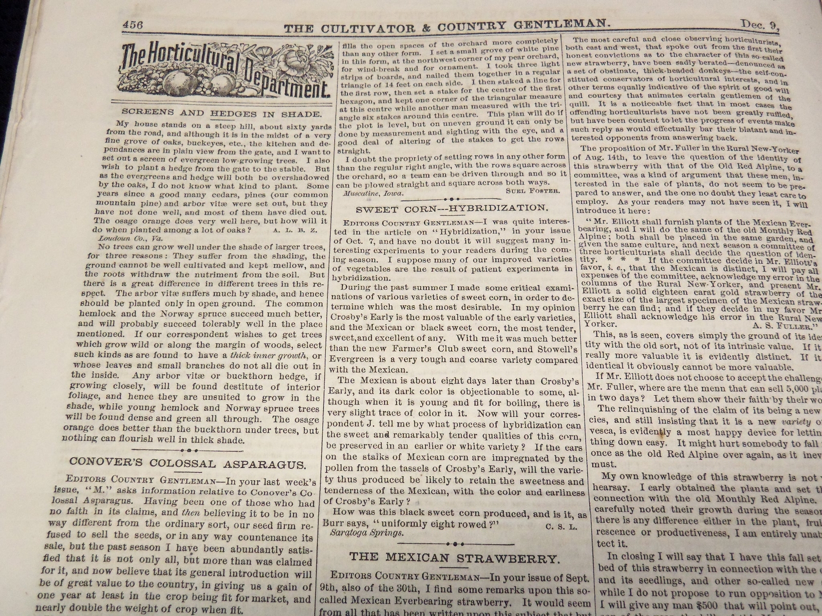 1869 DECEMBER 9 THE CULTIVATOR COUNTRY GENTLEMAN MAGAZINE – ALBANY NY – NP 4252Q