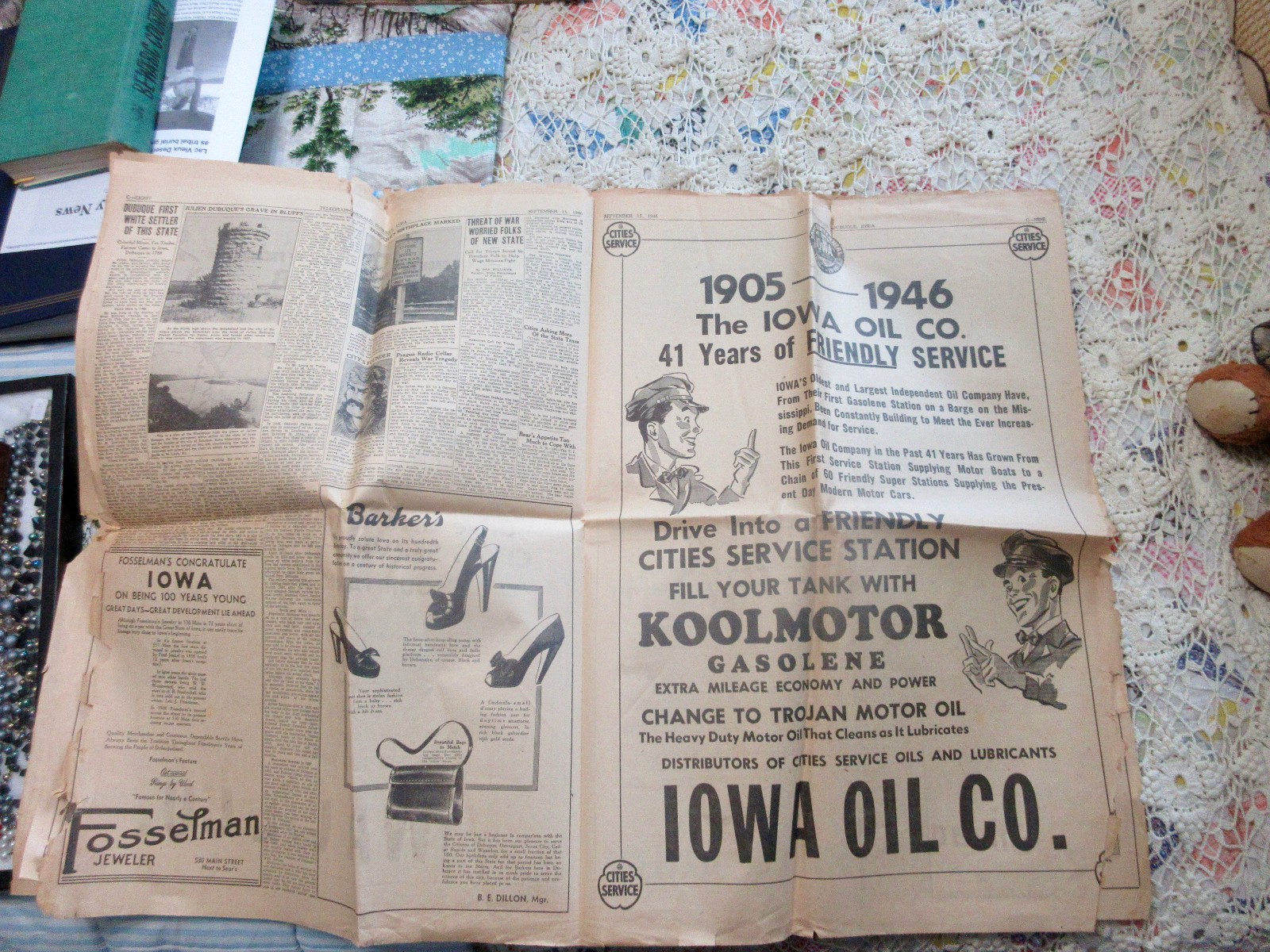 IOWA CENTENNIAL EDITION DUBUQUE TELEGRAPH HERALD 1946 COMPLETE SECTION PHOTO ADS