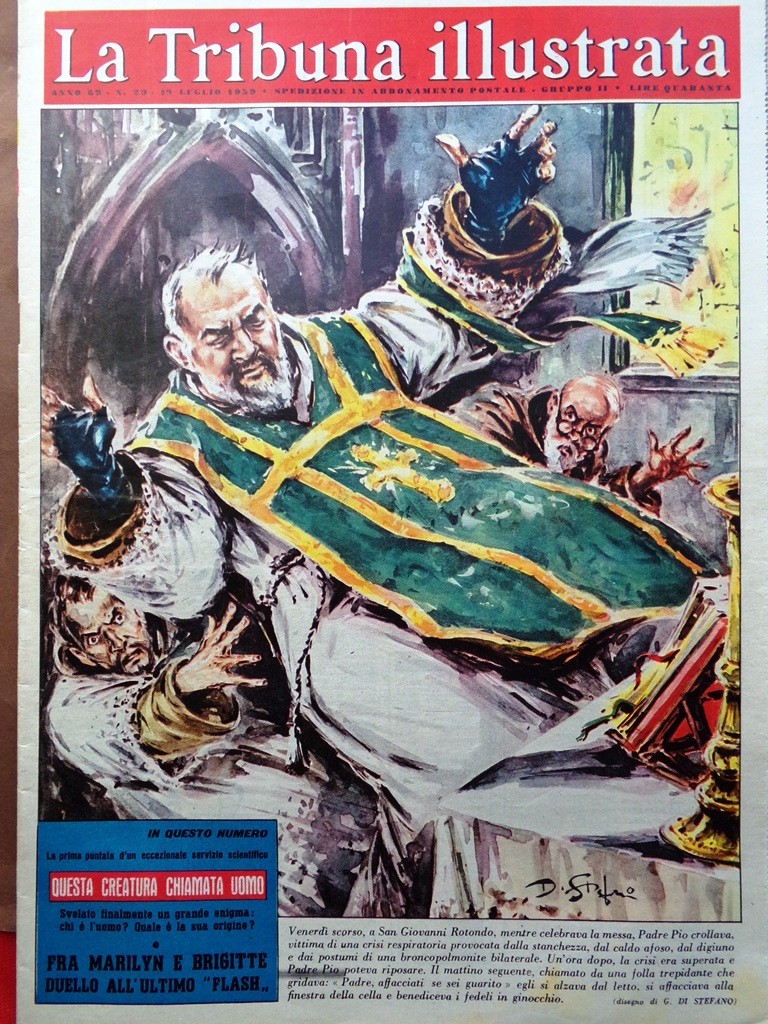 La Tribuna Italia Illustrata July 19, 1959 Padre Pio Marilyn Sacra Rota Olmedo