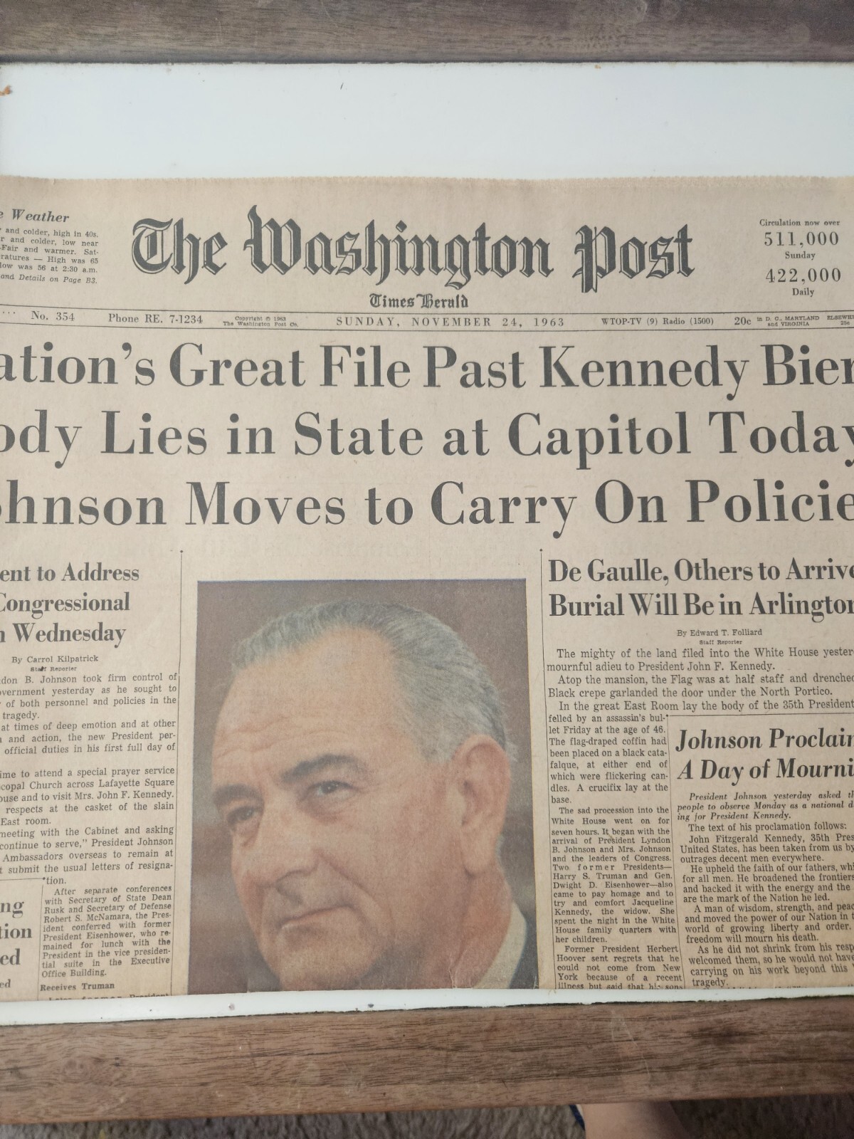 The Washington Post Nov 24 1963 Jfk Lies In State At Capitol Section A Only