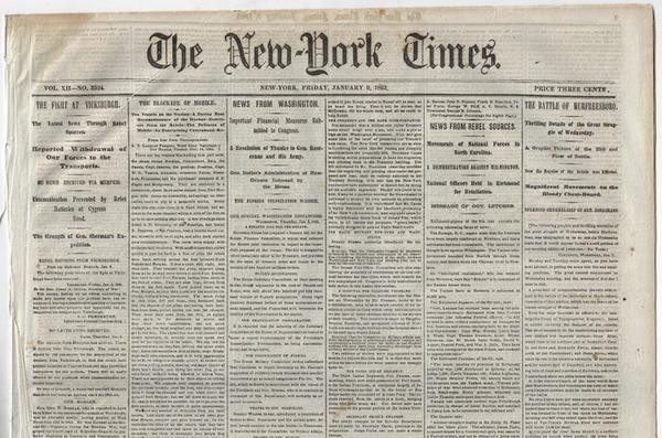 NEWSPAPERS, PRESIDENT LINCOLN, EMANCIPATION PROCLAMATION, CIVIL WAR, VICKSBURG