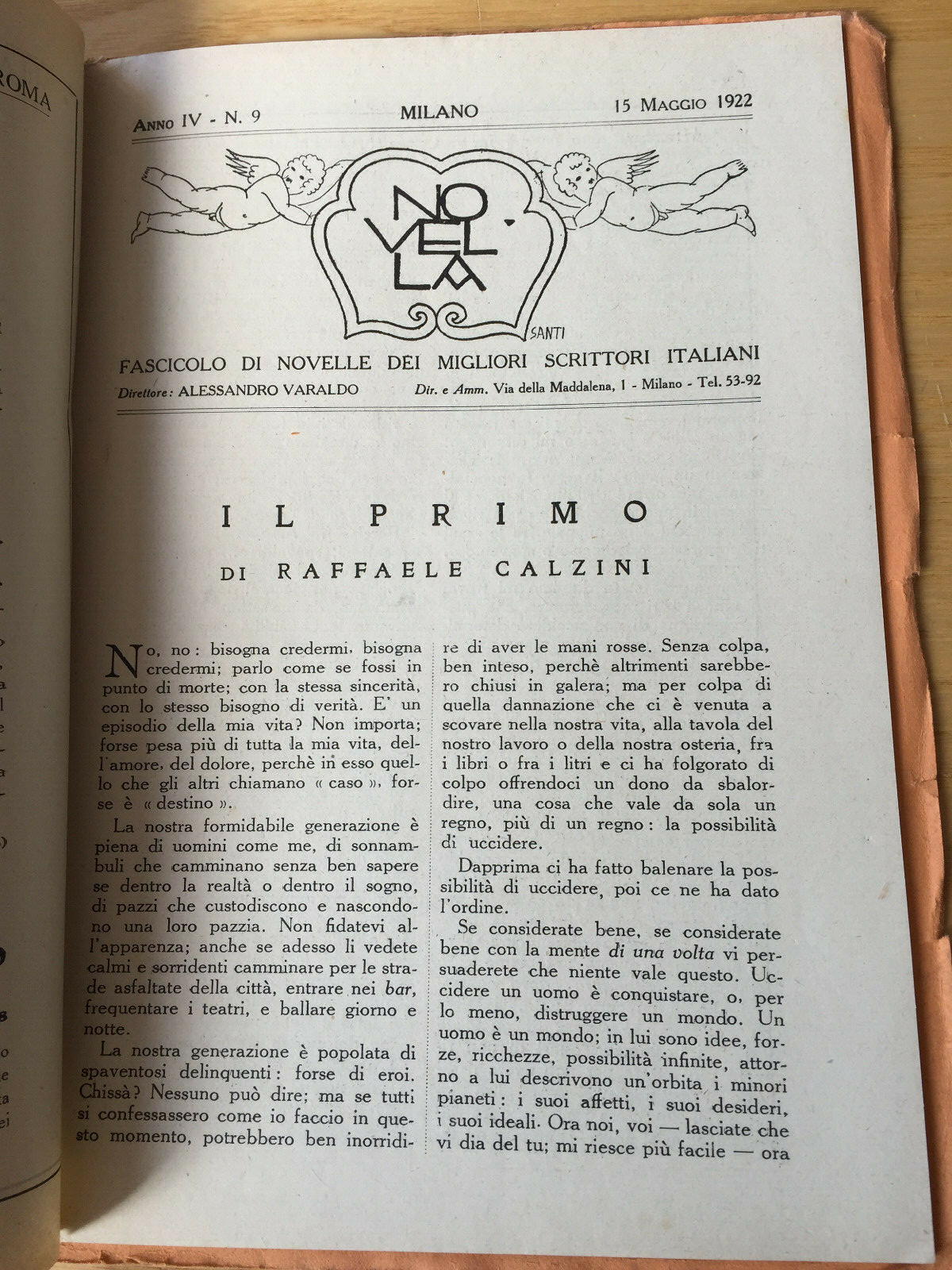 MONDADORI NOVELLA PERIODICAL ITALIAN WRITERS N° 9 1922 STEFANI SOCKS 2/19