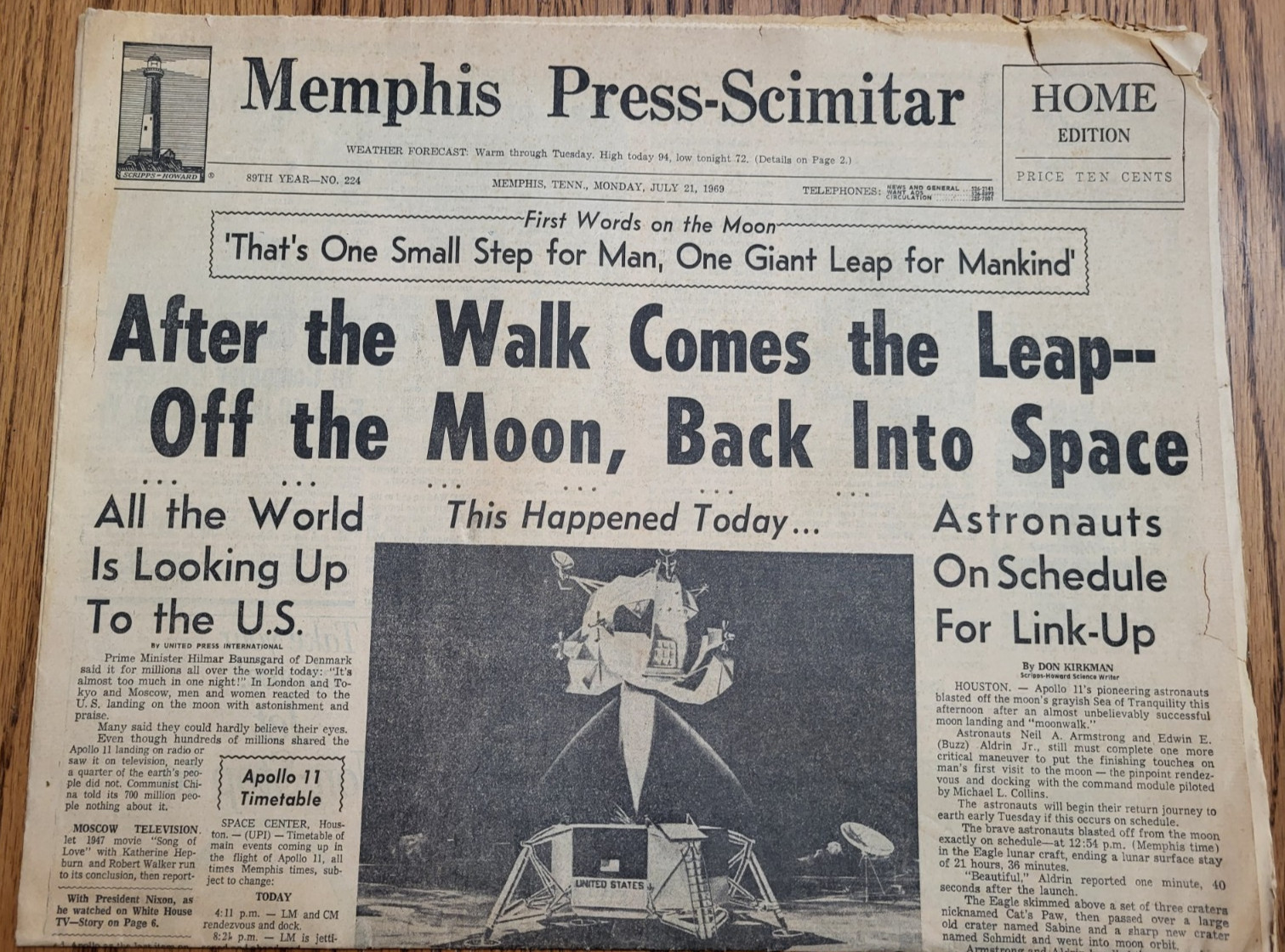Memphis Press-Scimitar July 21 1969 Apollo 11 Space Moon Landing Chappaquiddick