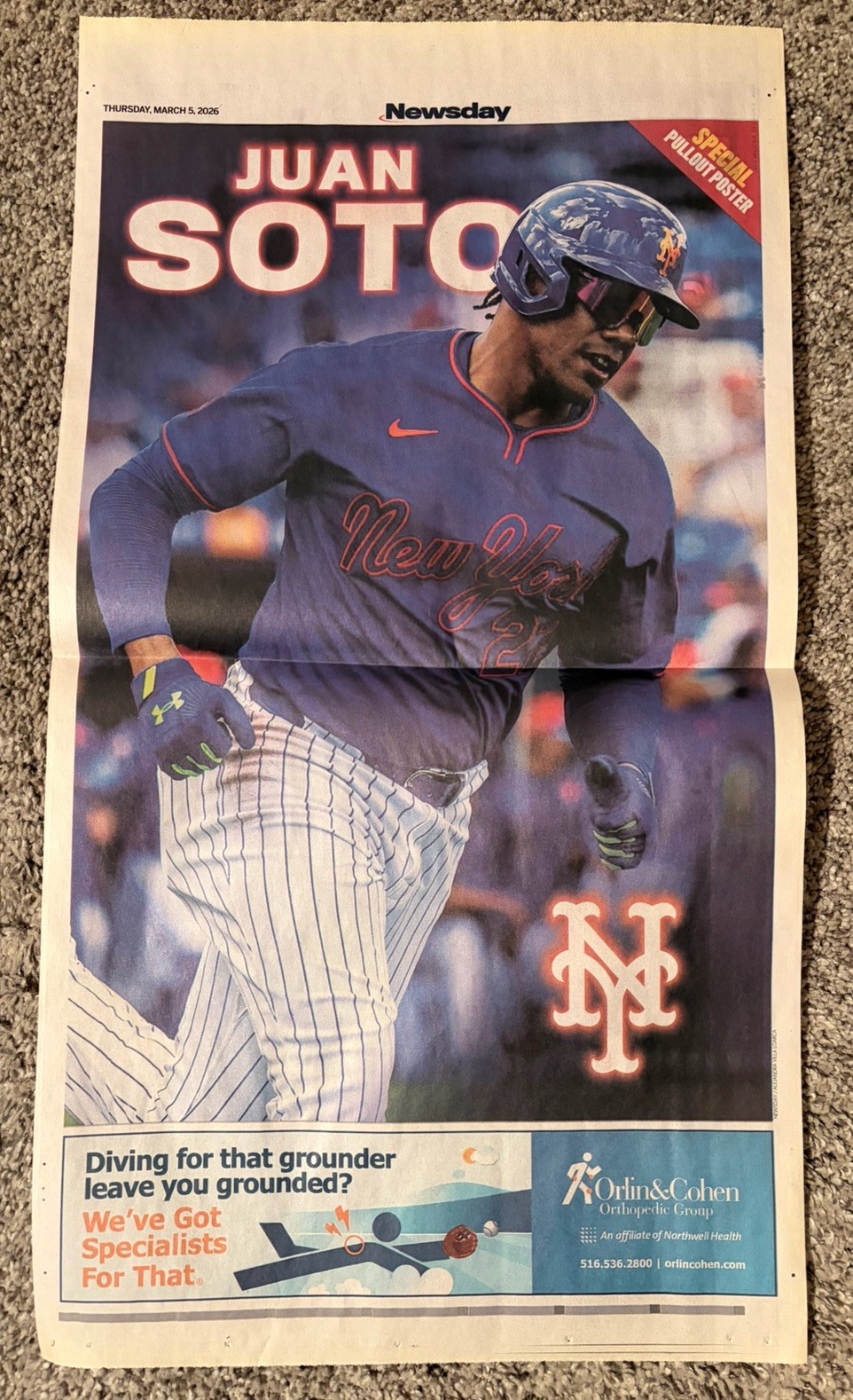 NEW YORK METS STAR JUAN SOTO NEWSDAY CENTERFOLD POSTER. L/E. CLEAN