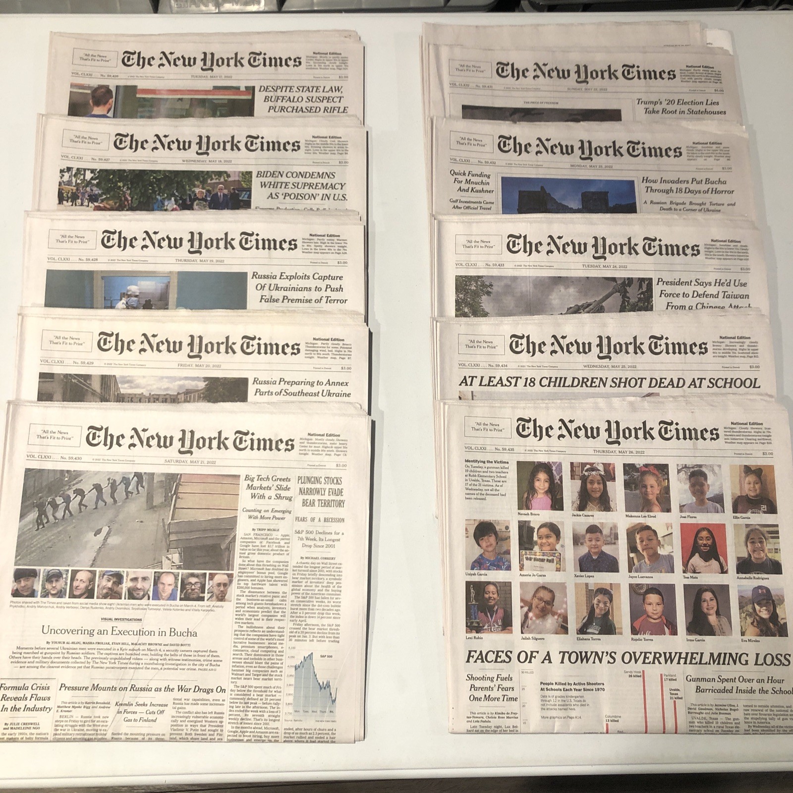 New York Times 10 Used Newspapers Lot – May 17 18 19 20 21 22 23 24 25 26, 2022