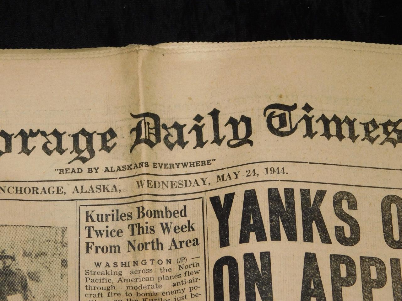 May 24 1944 Anchorage Alaska Newspaper WW2 Anzio Appian Way Italy Kuriles Bombed