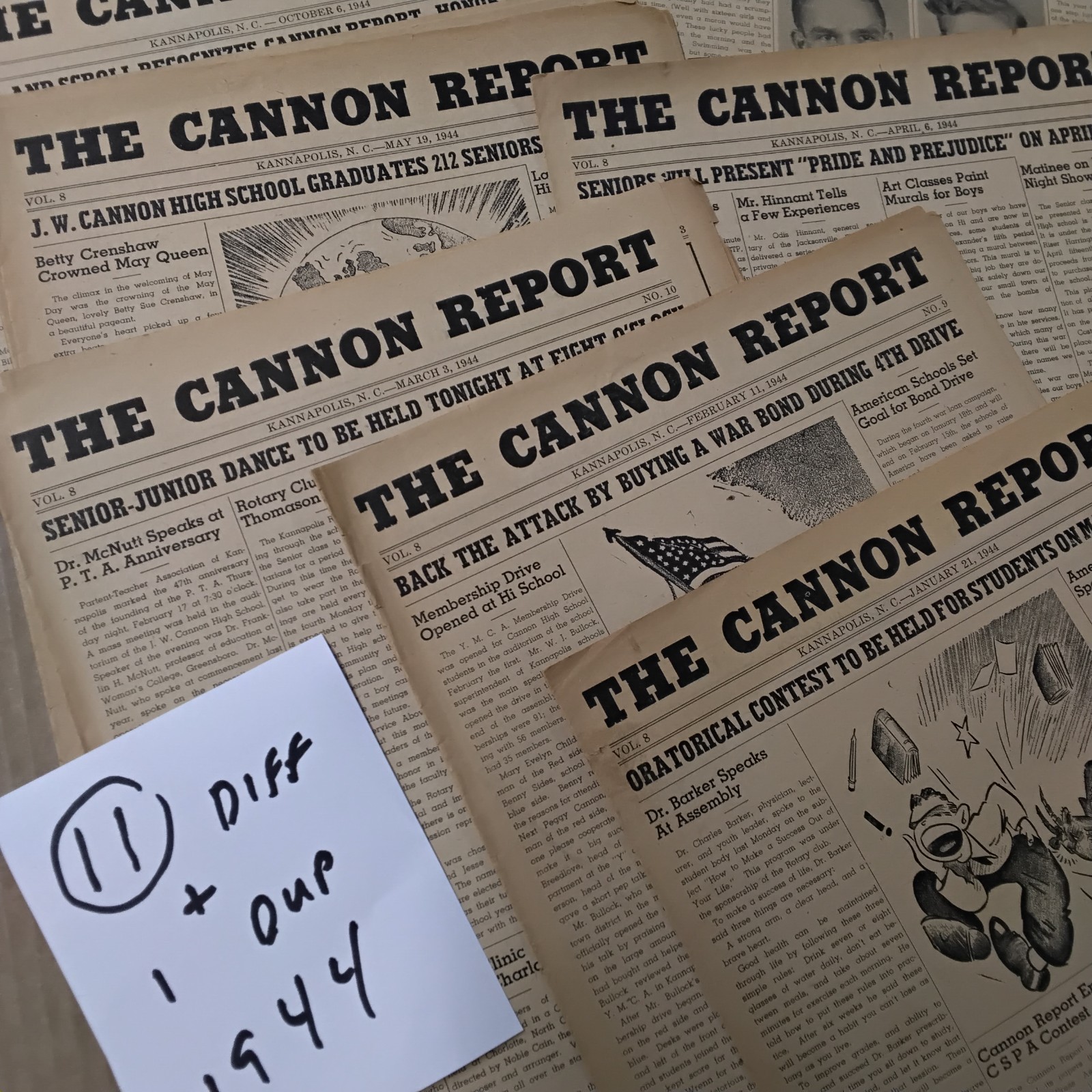 The Cannon Report High School Kannapolis NC Newspaper vtg Lot 1943 1944 1945 ’46