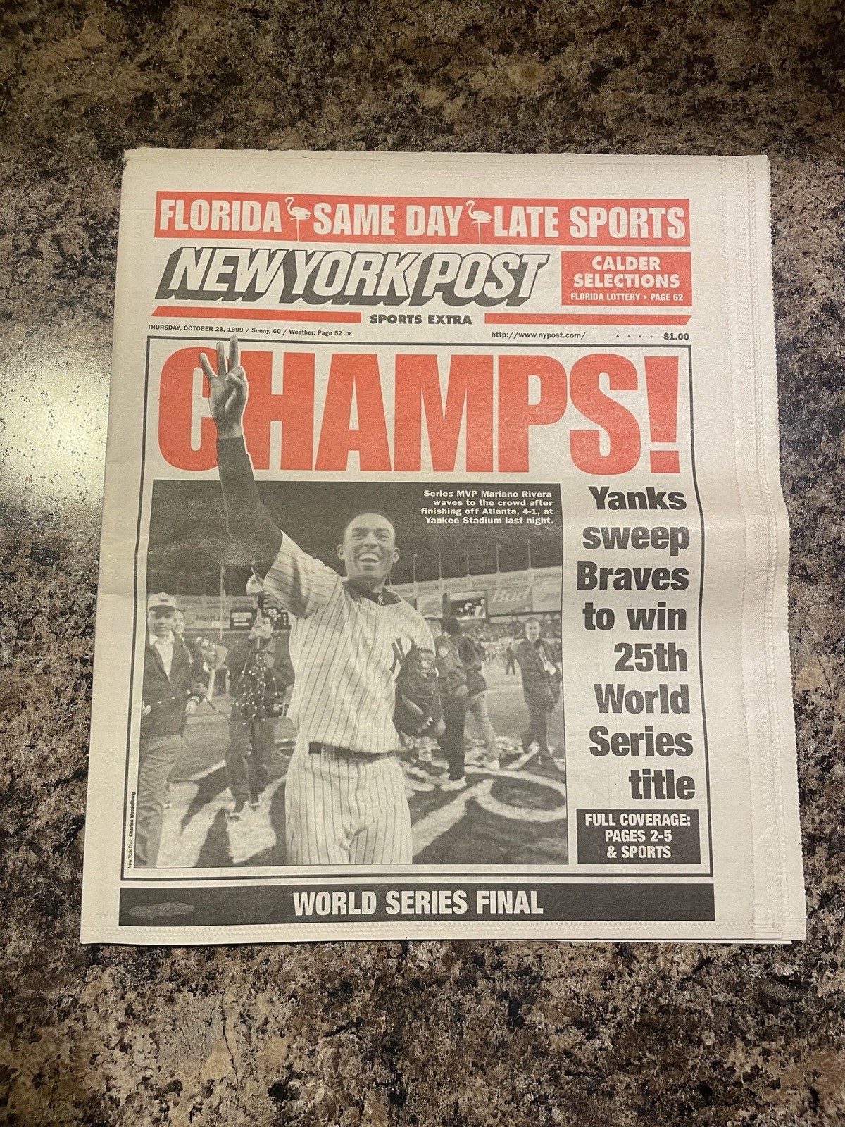1999 New York Yankees World Series Champions Baseball Newspaper