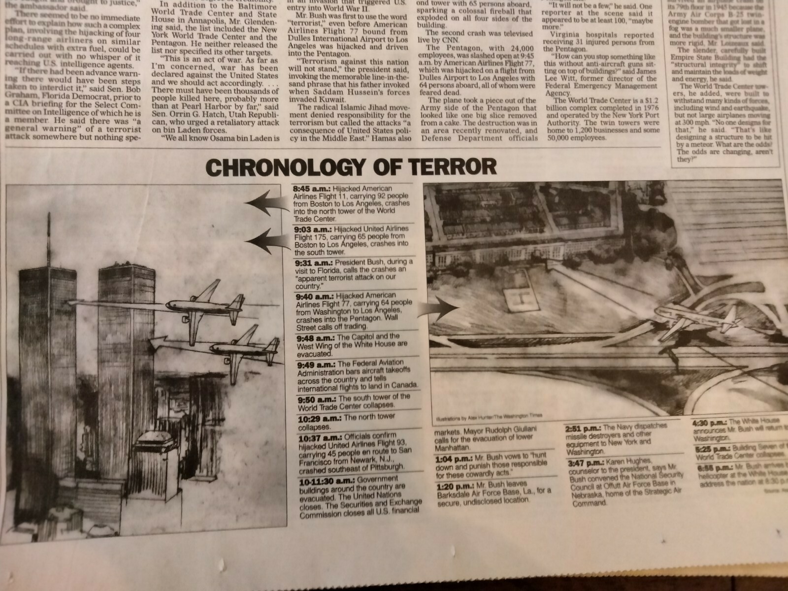 Newspapers- 9/11-INFAMY, HIJACKED PLANES CRASH INTO WORLD TRADE CENTER, PENTAGON