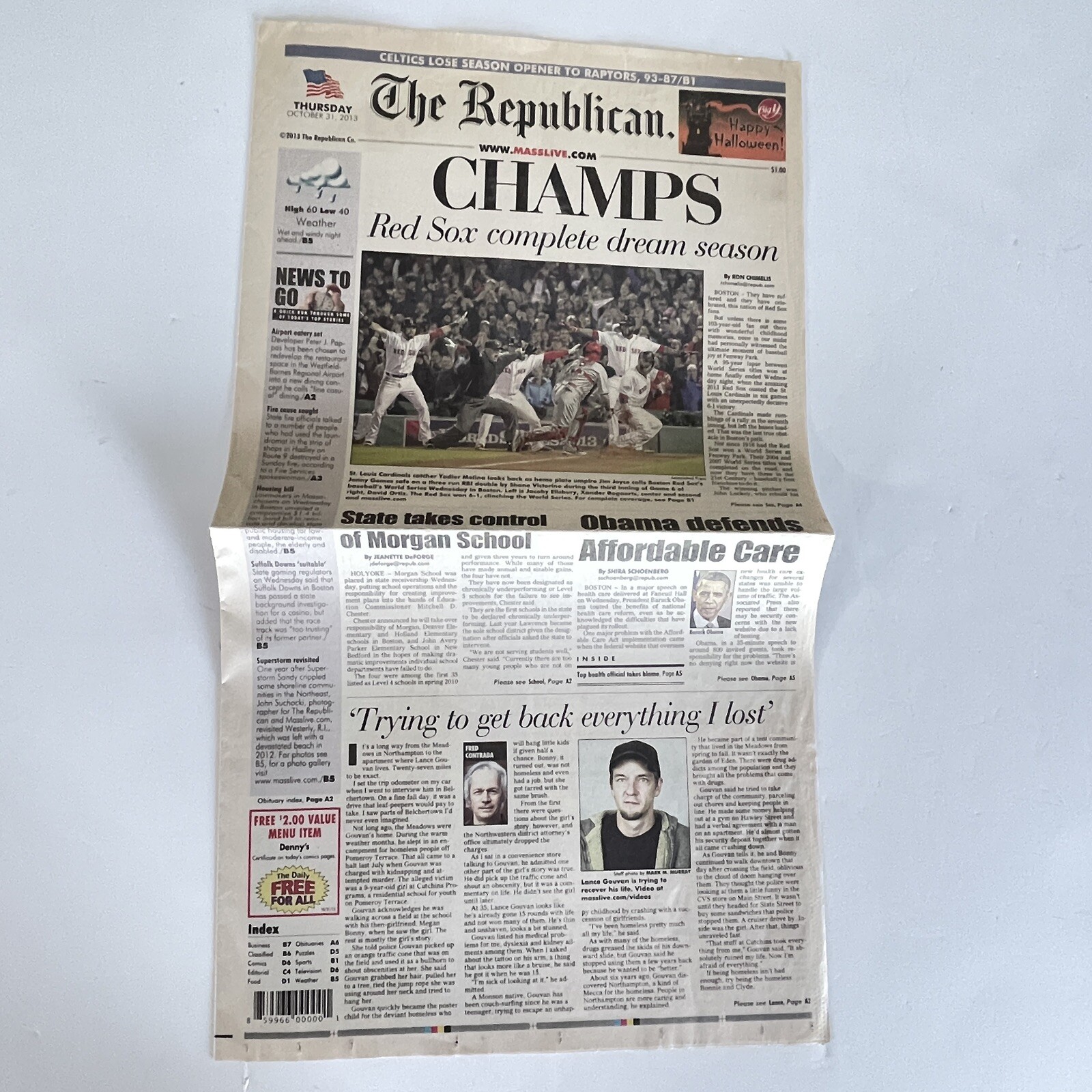 Red Sox Newsprint World Series Championship October 31 2013 The Republican Paper