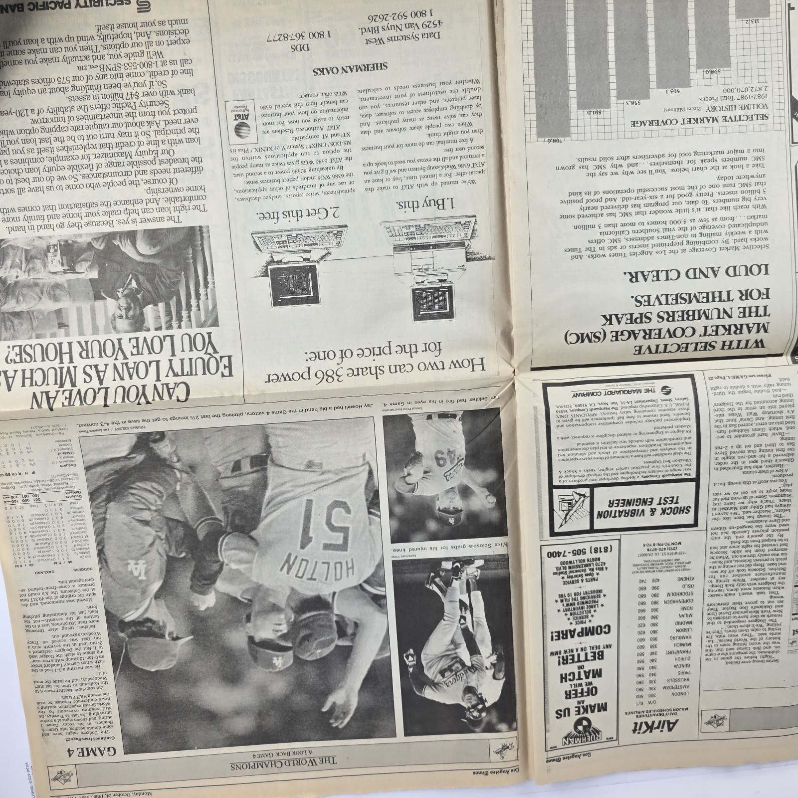 1988 Los Angeles Dodgers World Series Champions Newspaper