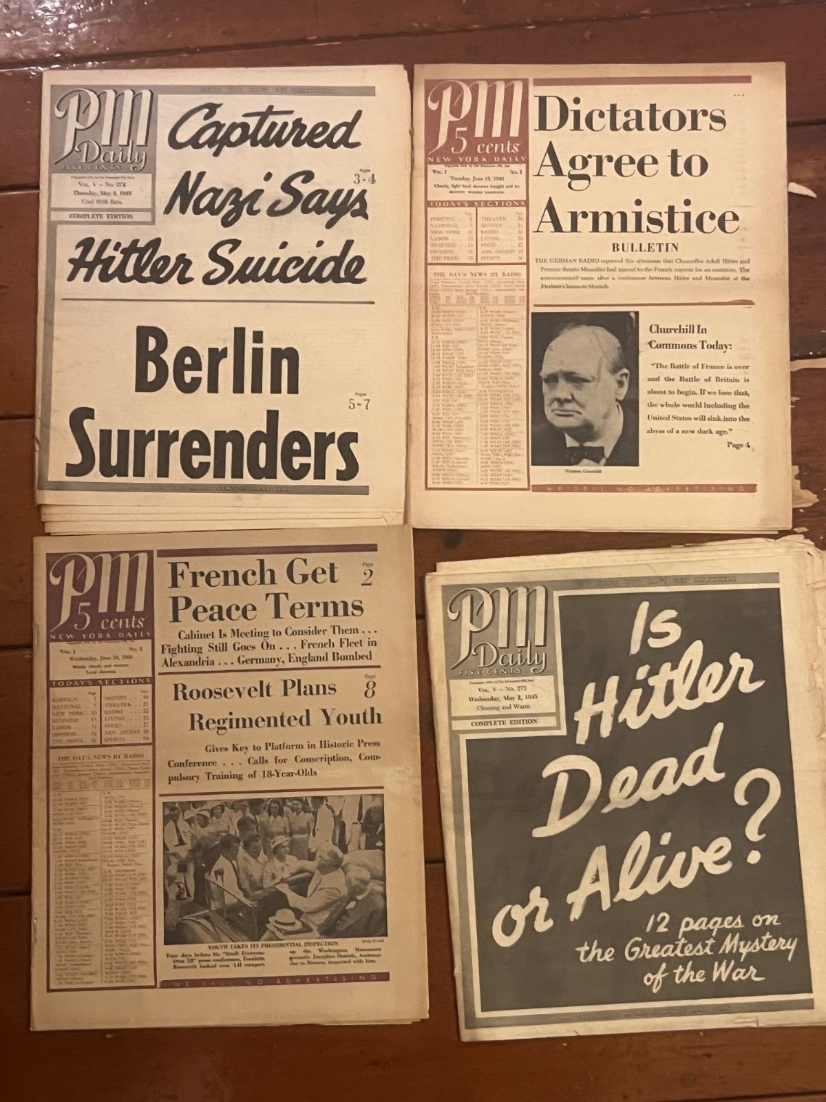 Vintage 1940s WWII PM New York Daily Newspaper Lot (4)