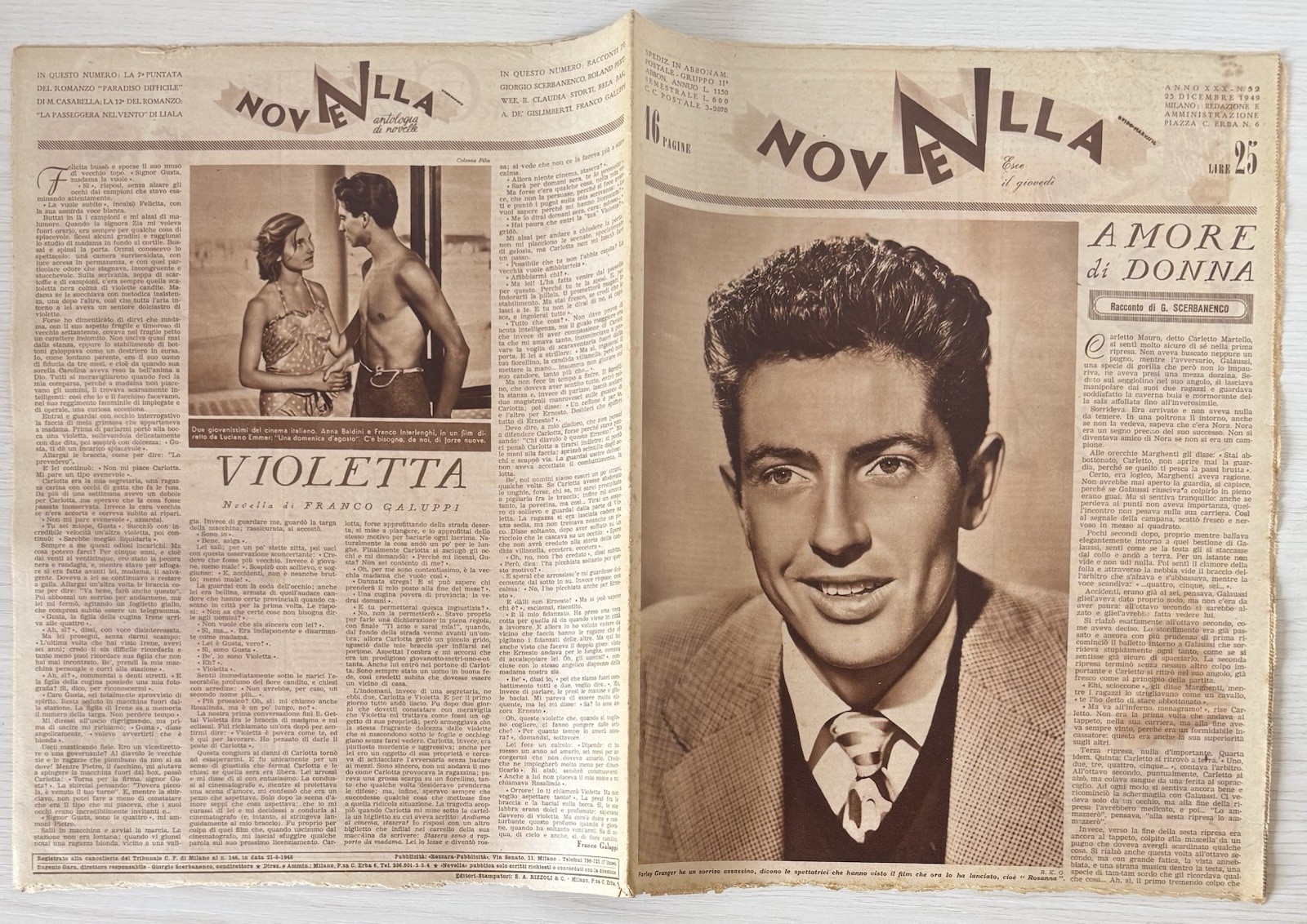 NEWS Women’s Literary Magazine Rizzoli No.52 1949 Year XXX Farley Granger