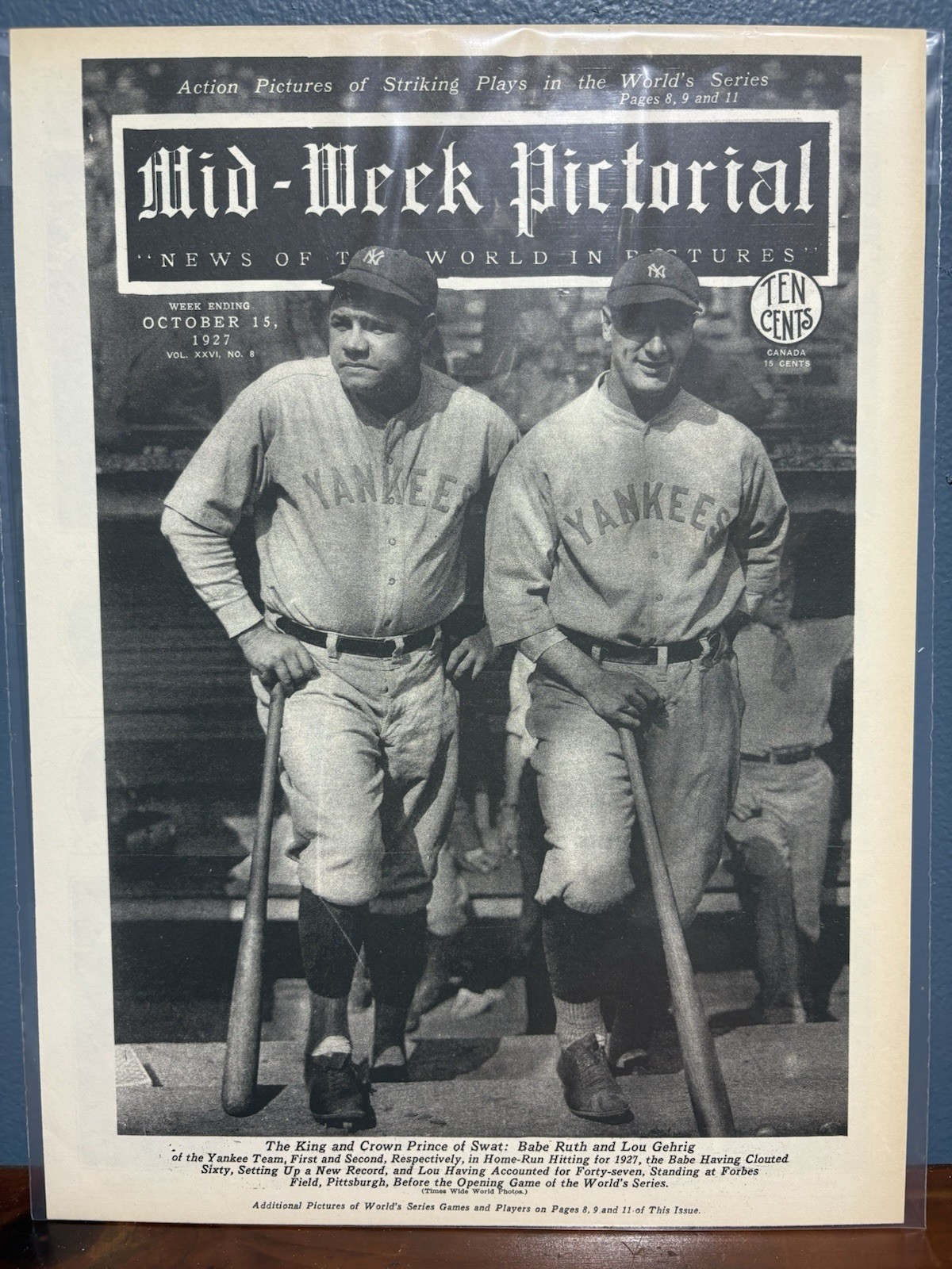 VINTAGE NEWSPAPER HEADLINE BABE RUTH AND LOU GEHRIG WORLD SERIES BASEBALL 1927