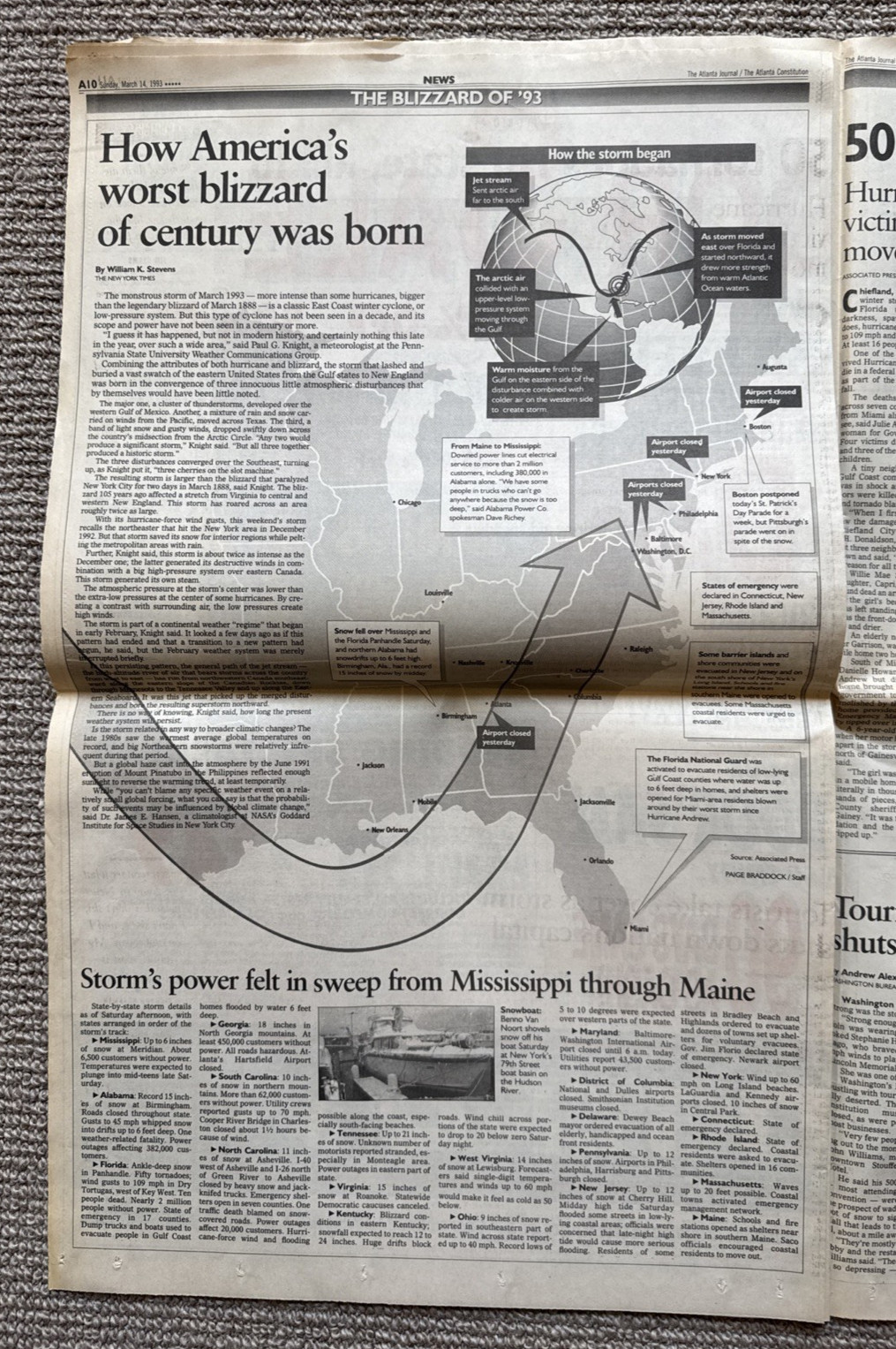 Blizzard of ’93 Atlanta Journal Constitution Newspaper Mar 14, 1993
