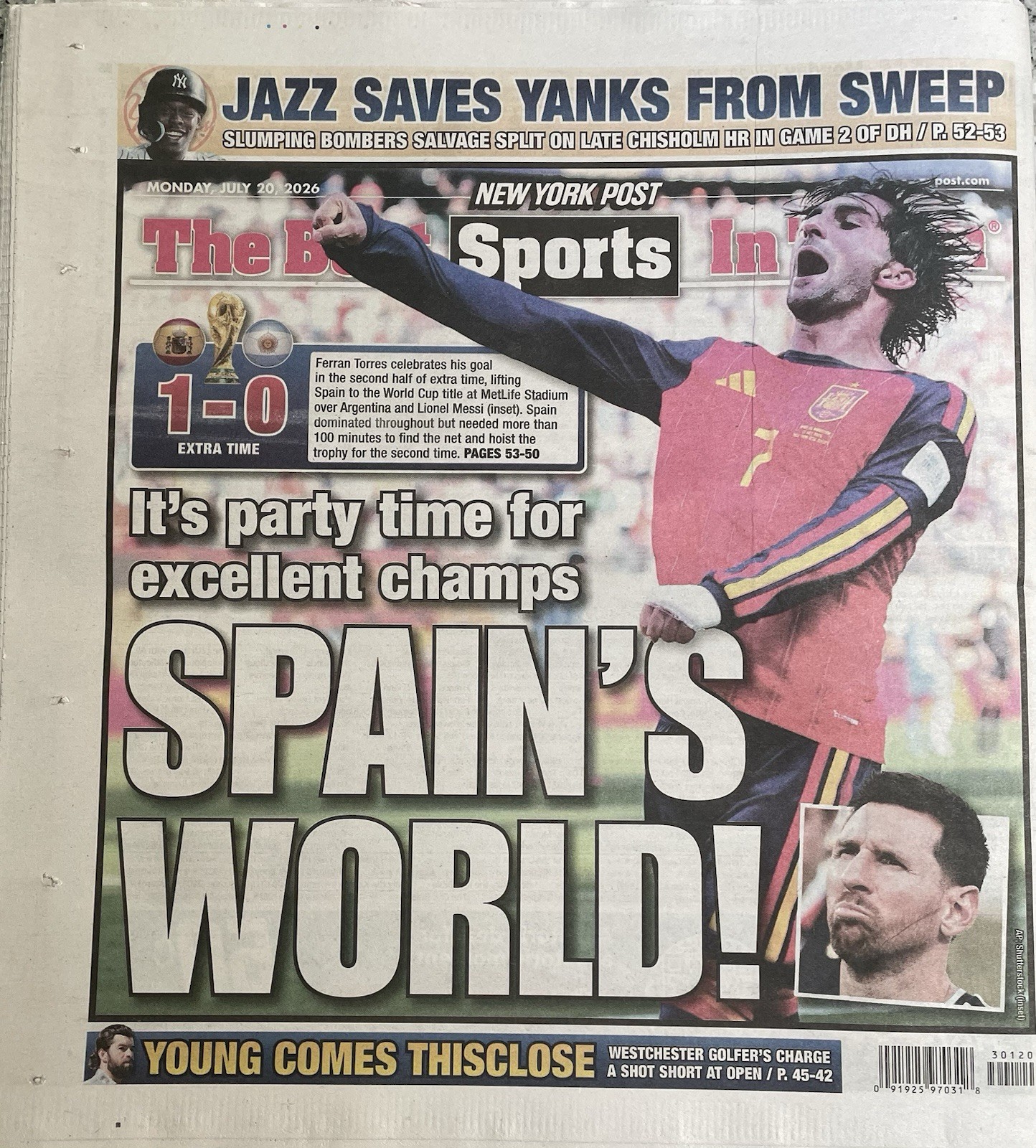 New York Post July 20, 2026 Newspaper Spain Reigns ?? World Cup FIFA Soccer ?