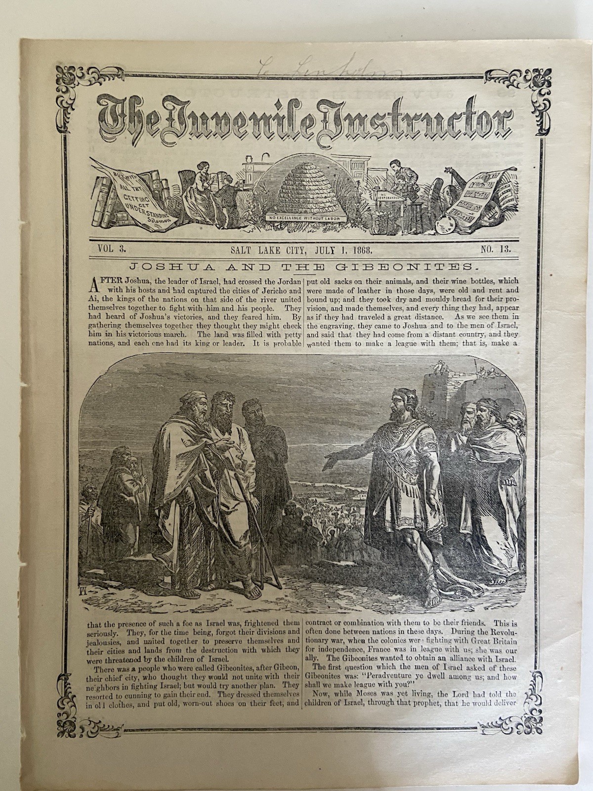JULY 1, 1868 THE JUVENILE INSTRUCTOR SALT LAKE UTAH MORMON NEWSPAPER