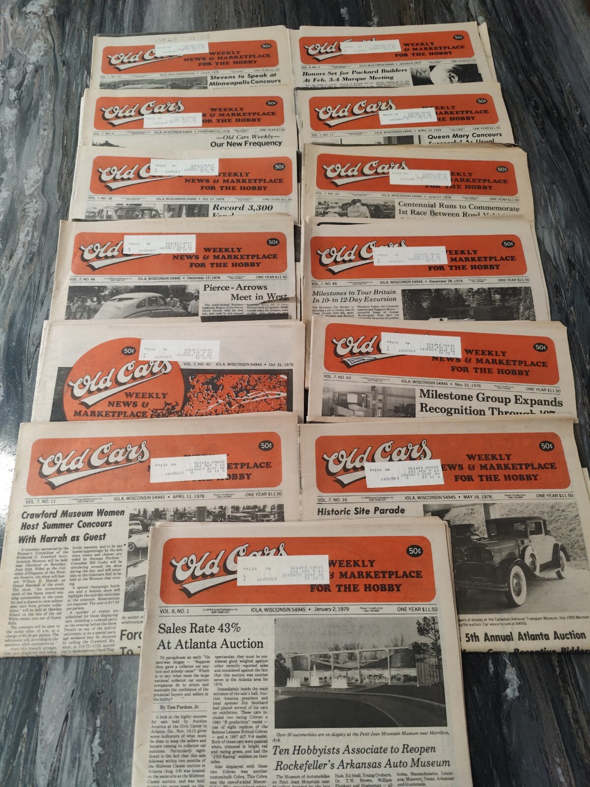 (13) OLD CARS WEEKLY NEWSPAPERS 1978 1979, Iola, Wisconsin Lot