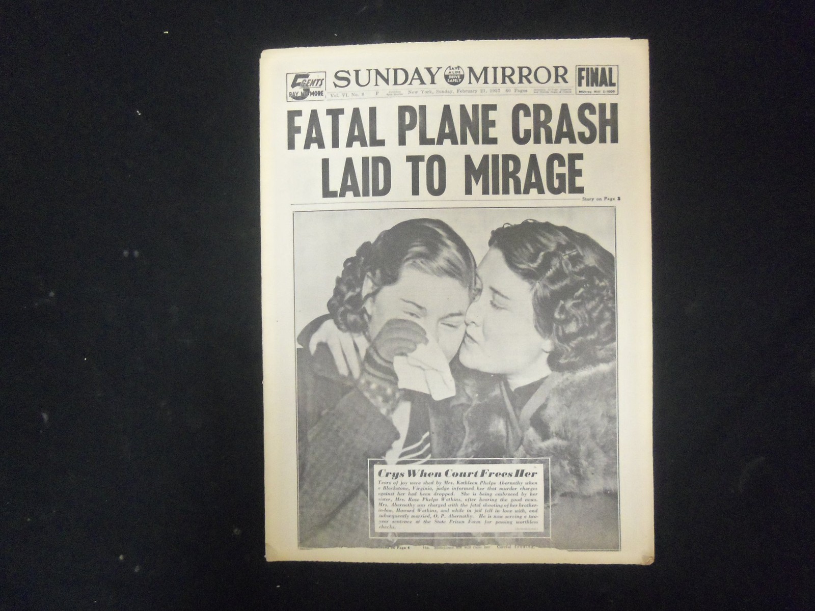 1937 FEB 21 NEW YORK SUNDAY MIRROR – FATAL PLANE CRASH LAID TO MIRAGE – NP 2318