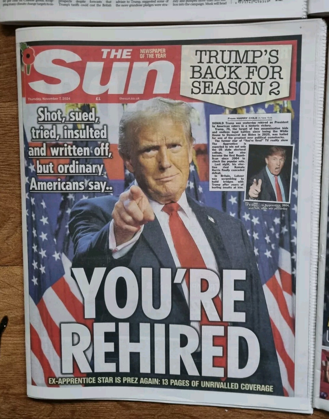 9 x UK Newspapers Donald Trump US Elections 07/11/24 Souvenir Editions New