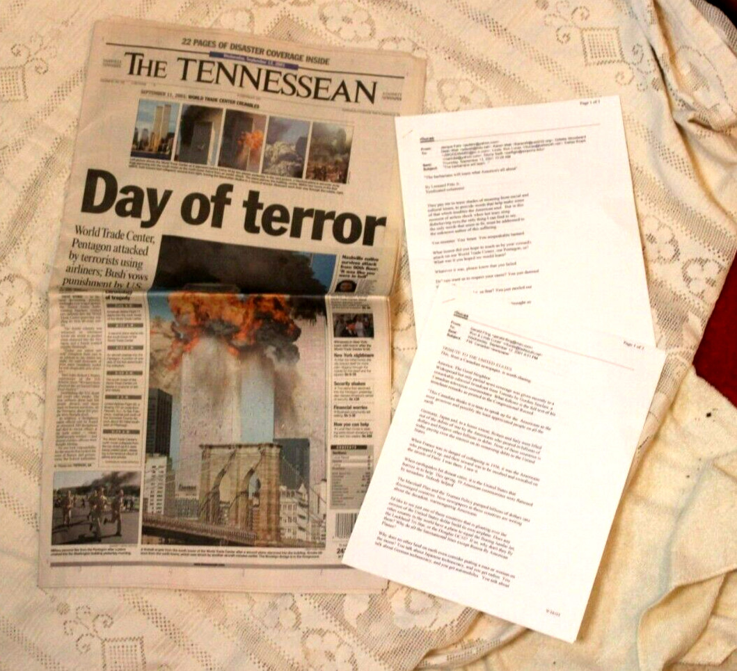 9/11 Nashville Tennessean Next Day 22 Pages Disaster Coverage Newspaper w Bonus