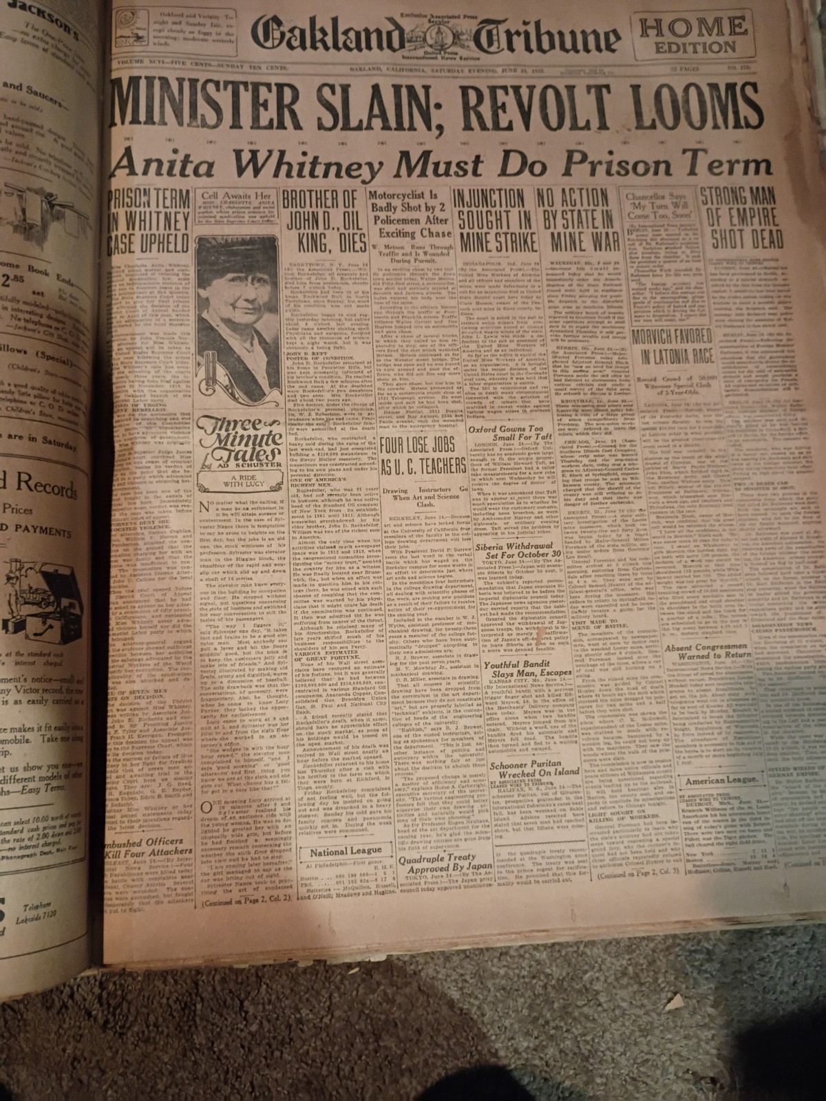 Oakland Tribune Home Edition Bound Newspaper Volume, June 1922