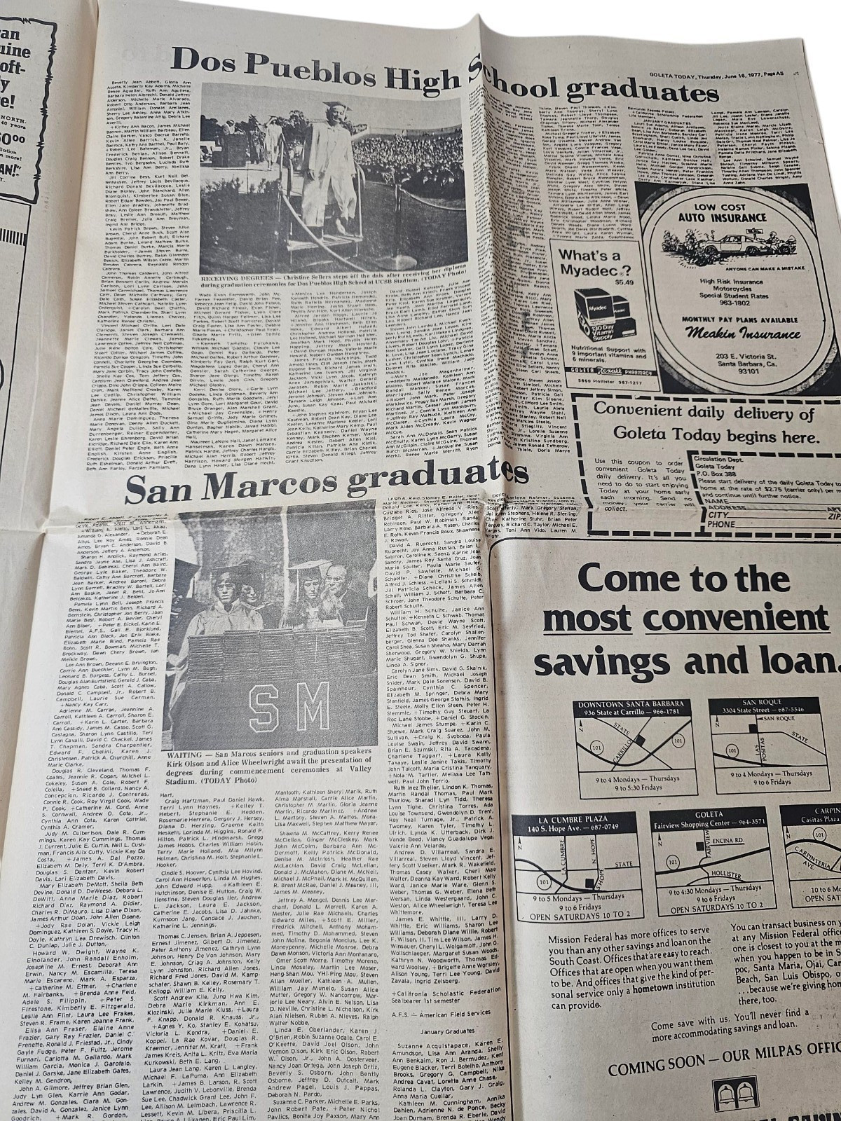 Goleta Graduation High School Diploma Goleta Today Newspapers June 16 1977 Sec A