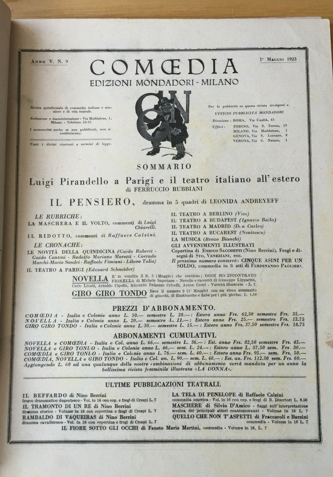 MONDADORI COMEDIA PERIODICO COMEDIA E VITA THEATRALE N° 9 1923 MARIA CARMI 2/19