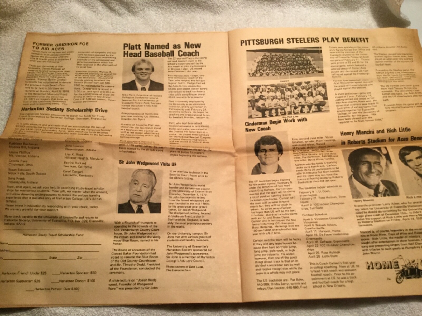 1977 University of Evansville Newspaper In Memoriam Basketball Team Plane Crash