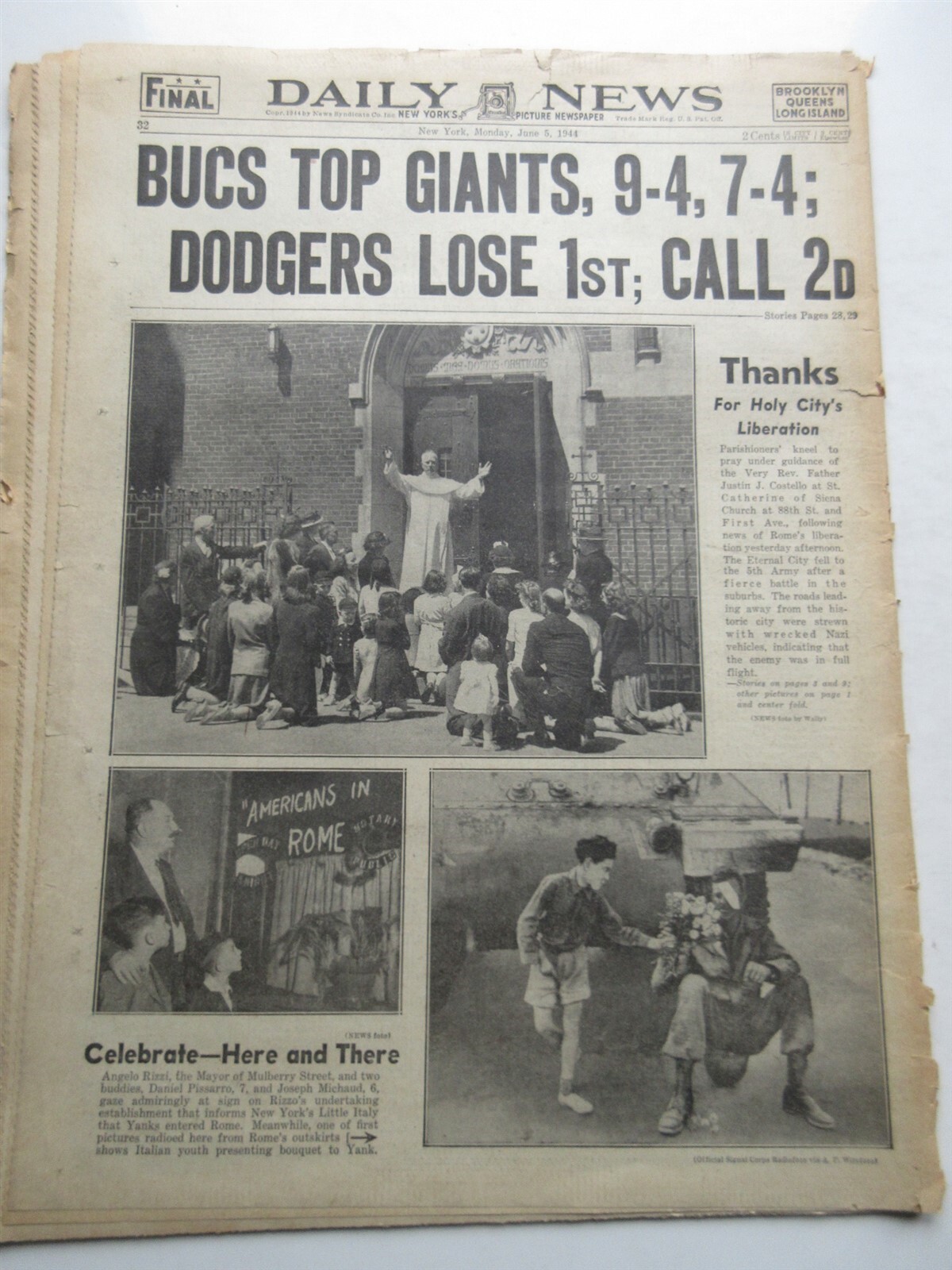 New York Daily News June 5, 1944 ROME FALLS WWII