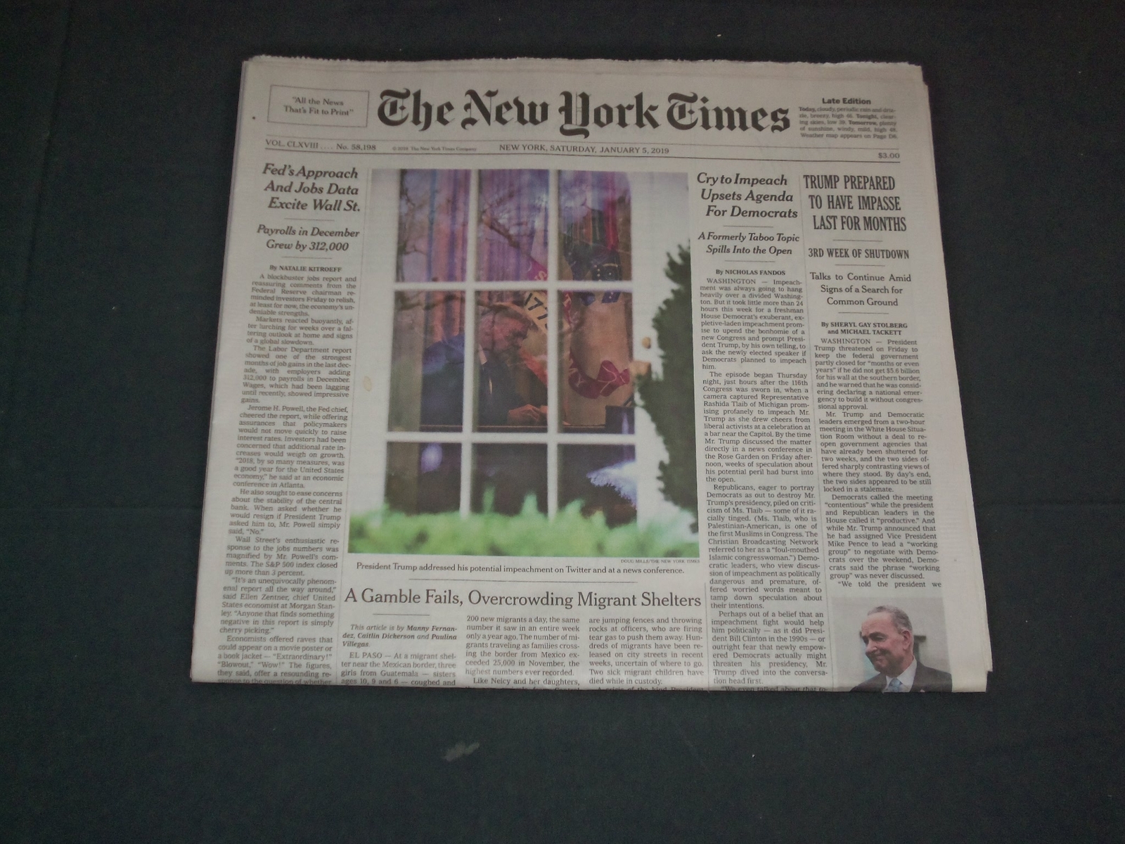 2019 JANUARY 5 NEW YORK TIMES – TRUMP PREPARED TO HAVE IMPASSE LAST FOR MONTHS