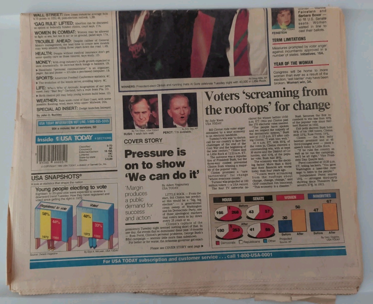 Bill Clinton Elected President USA Today Newspaper November 4, 1992 Full Edition