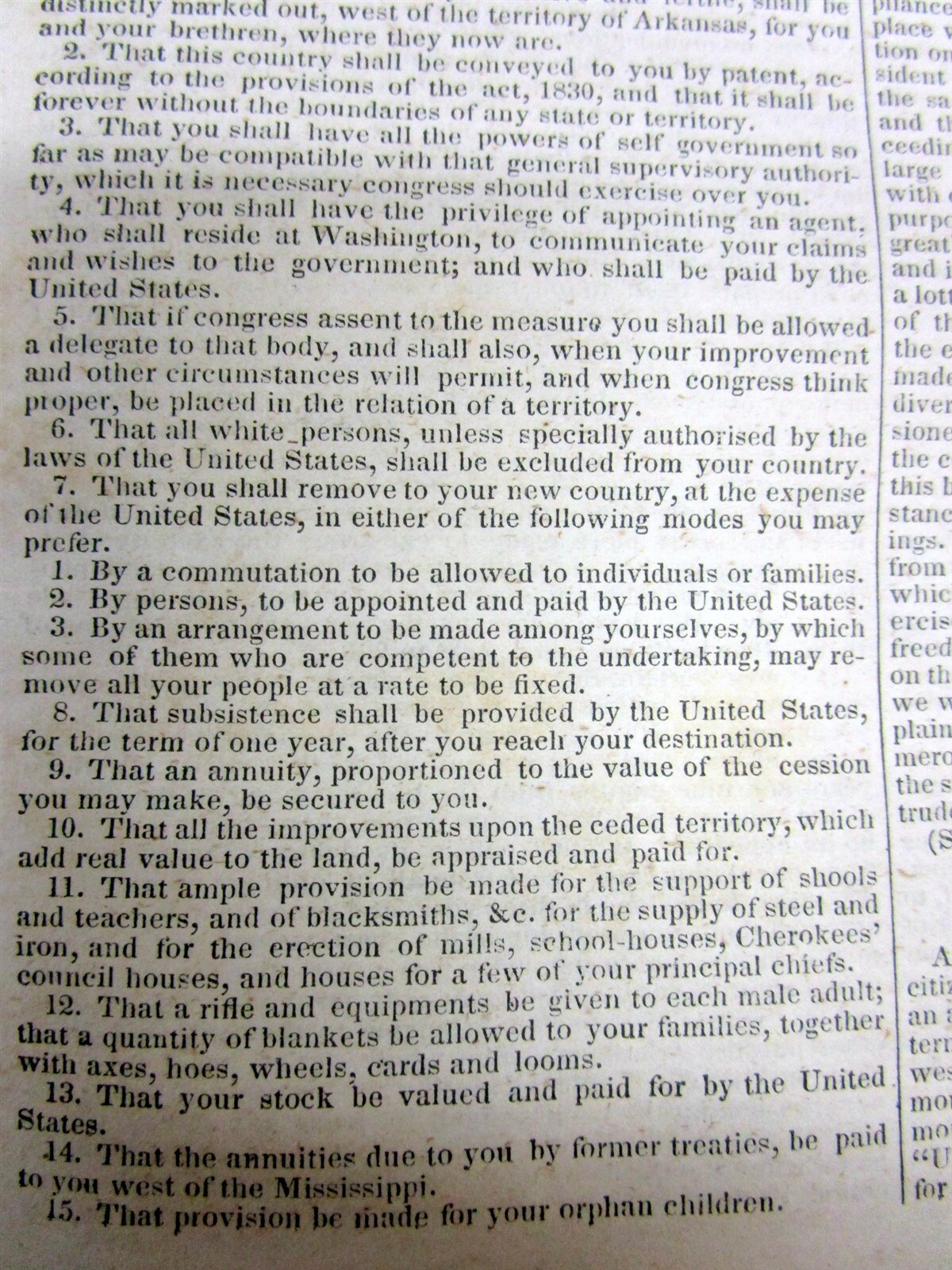 1832 newspaper INDIAN REMOVAL POLICY by President ANDREW JACKSON in GREAT DETAIL