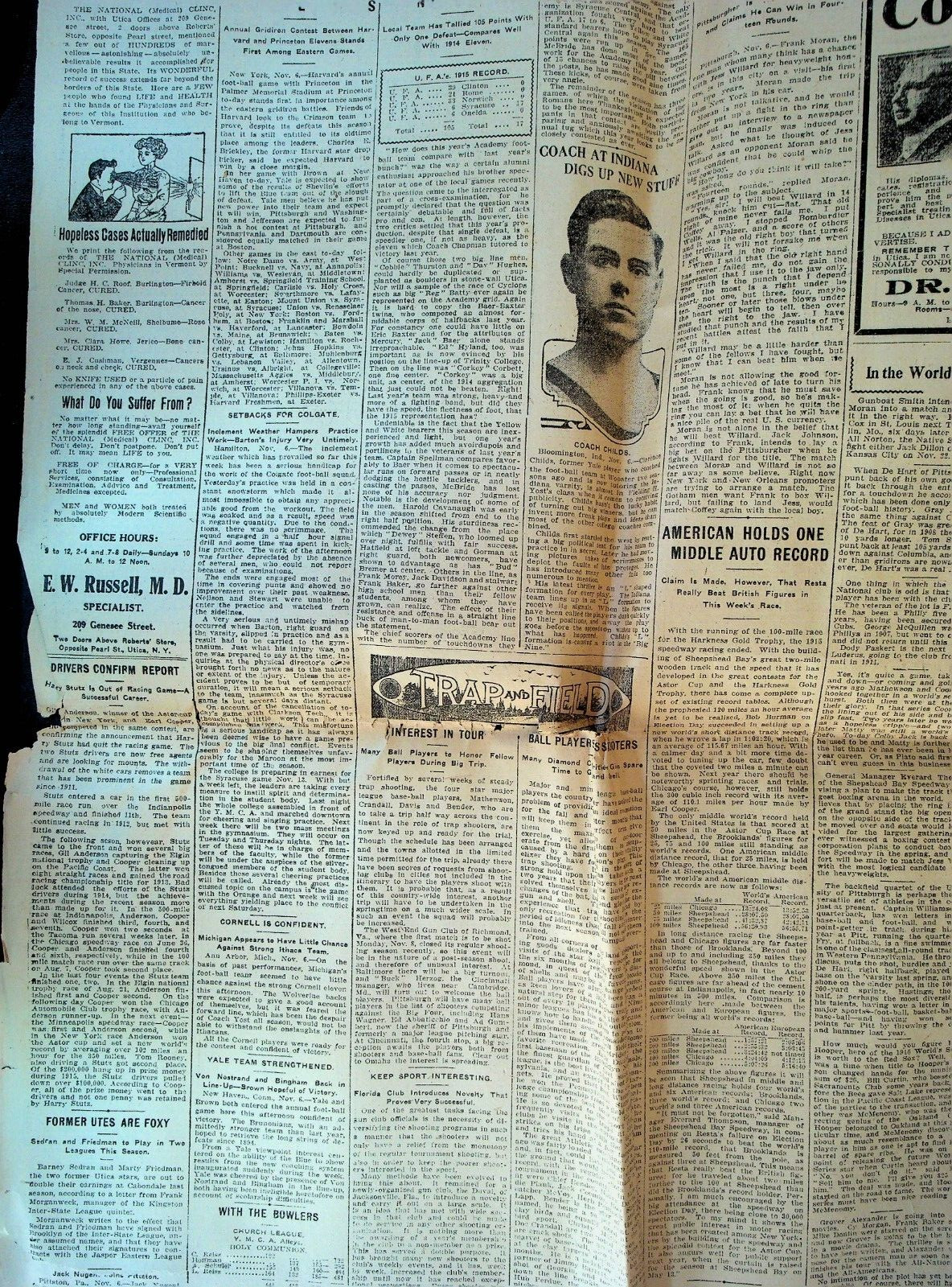 Utica Observer November 6 1915 WWI Princeton v Harvard Football Briggs Golf