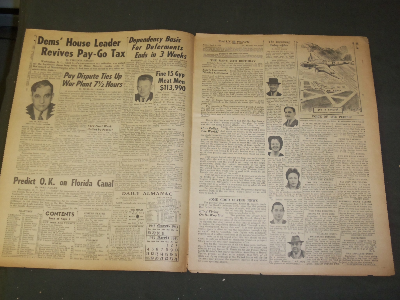 1943 APRIL 2 NEW YORK DAILY NEWS – PLANES RUSH TROOPS TO ROMMEL’S AID – NP 4321