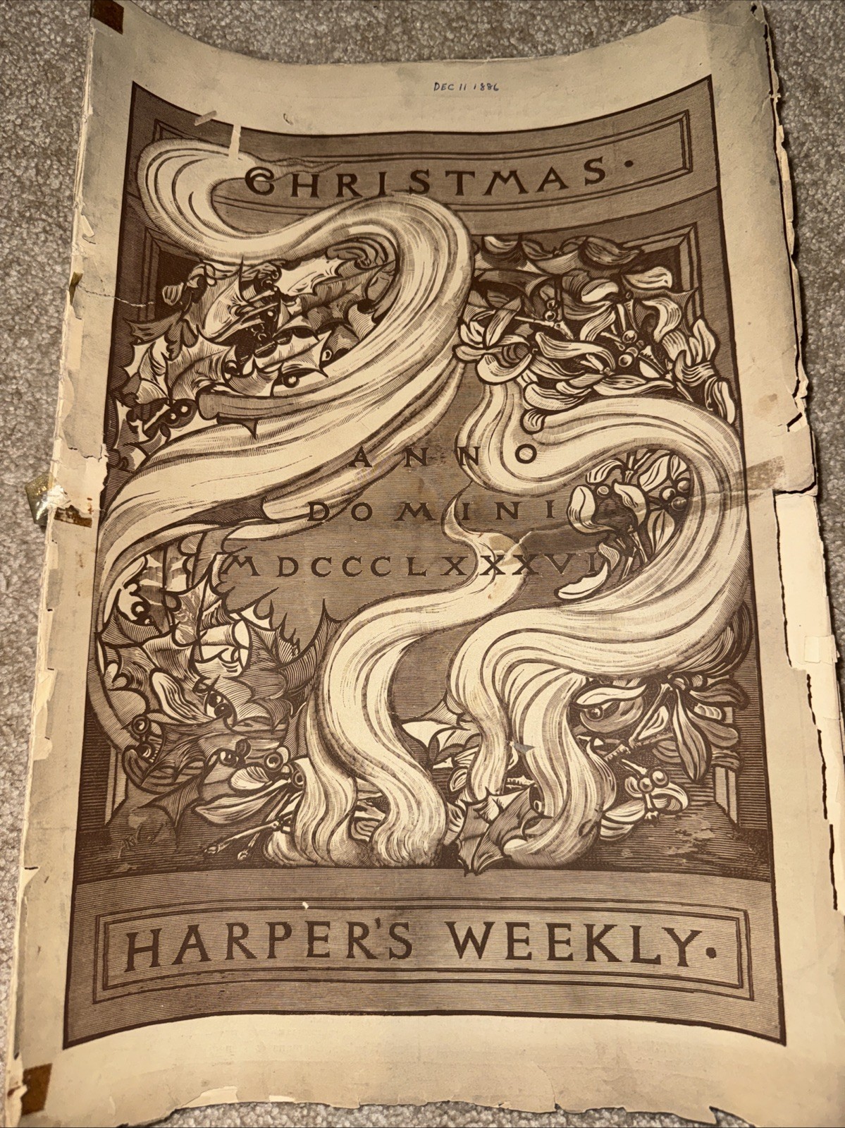1886 Harper’s Weekly Christmas Issue Dec 11 Victorian Holiday Cover Antique Vict