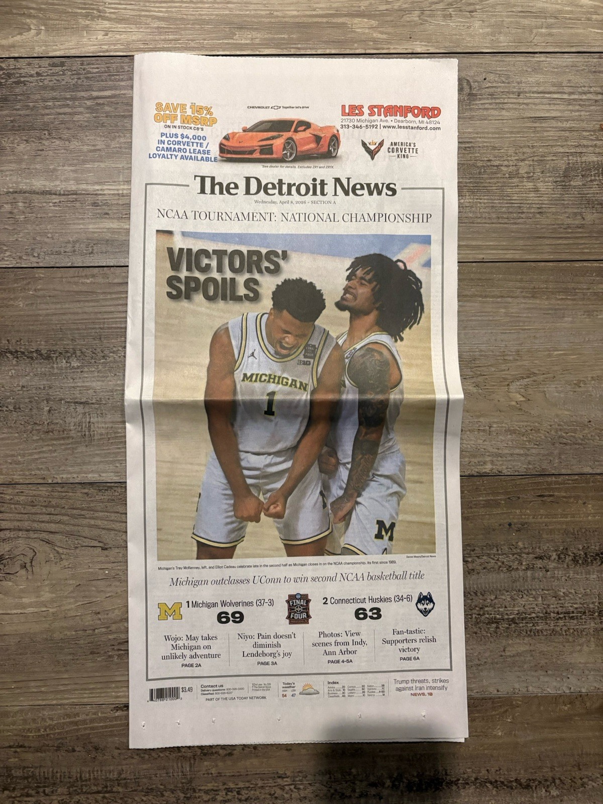 Michigan National Championship Newspaper 2026 Detroit News Champions Basketball