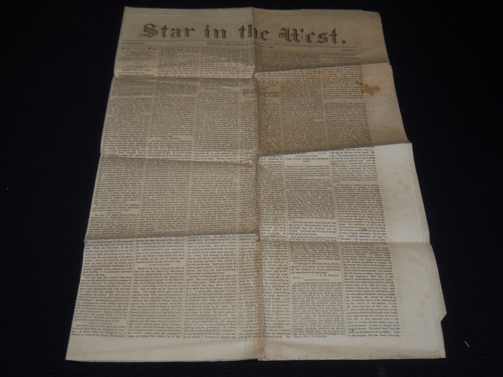 1871 FEBRUARY 4 STAR IN THE WEST NEWSPAPER – CINCINNATI, OHIO – K 77
