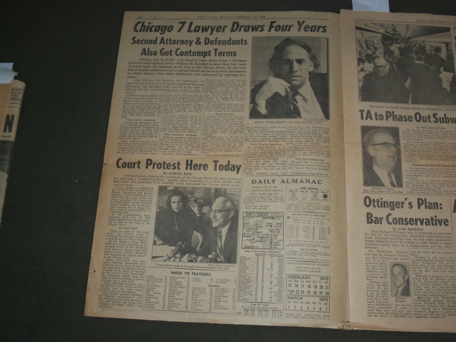 1970 FEBRUARY 16 NEW YORK DAILY NEWS – CHICAGO 7 LAWYER GETS 4 YEARS – NP 3041