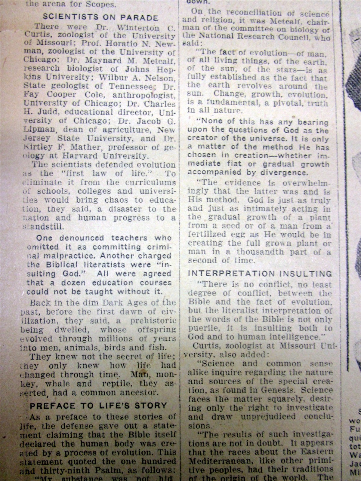 2 1925 hdl newspapers SCOPES “monkey” TRIAL Dayton Tennessee THEORY OF EVOLUTION