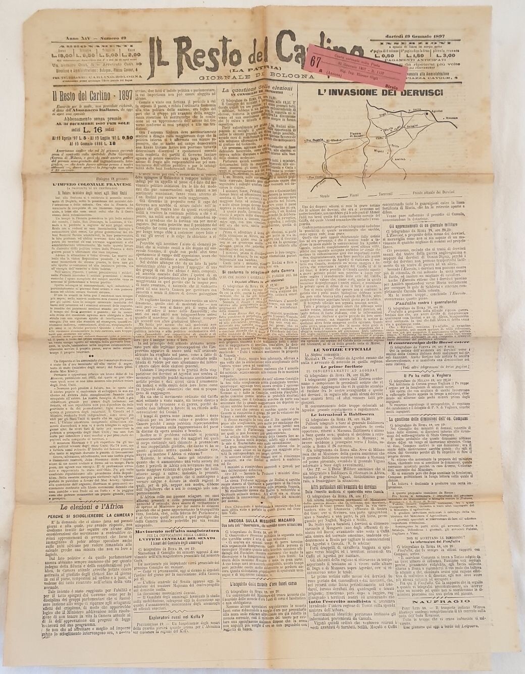 Il Resto Del Carlino 19 January 1897 Baldissera Sicilia Piacenza Rizzoli Macario