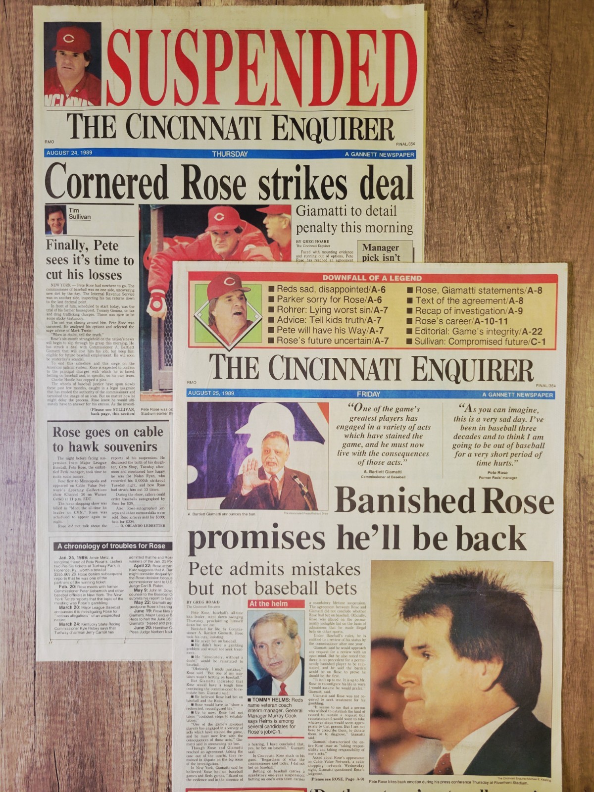 1989 Aug: Cincinnati Enquirer MLB Baseball – Reds Pete Rose Suspended/Banished!