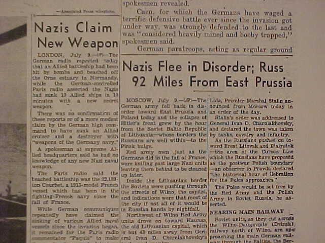 VINTAGE NEWSPAPER HEADLINES ~ WORLD WAR 2 JAPAN BATTLE SAIPAN FALLS WWII 1944