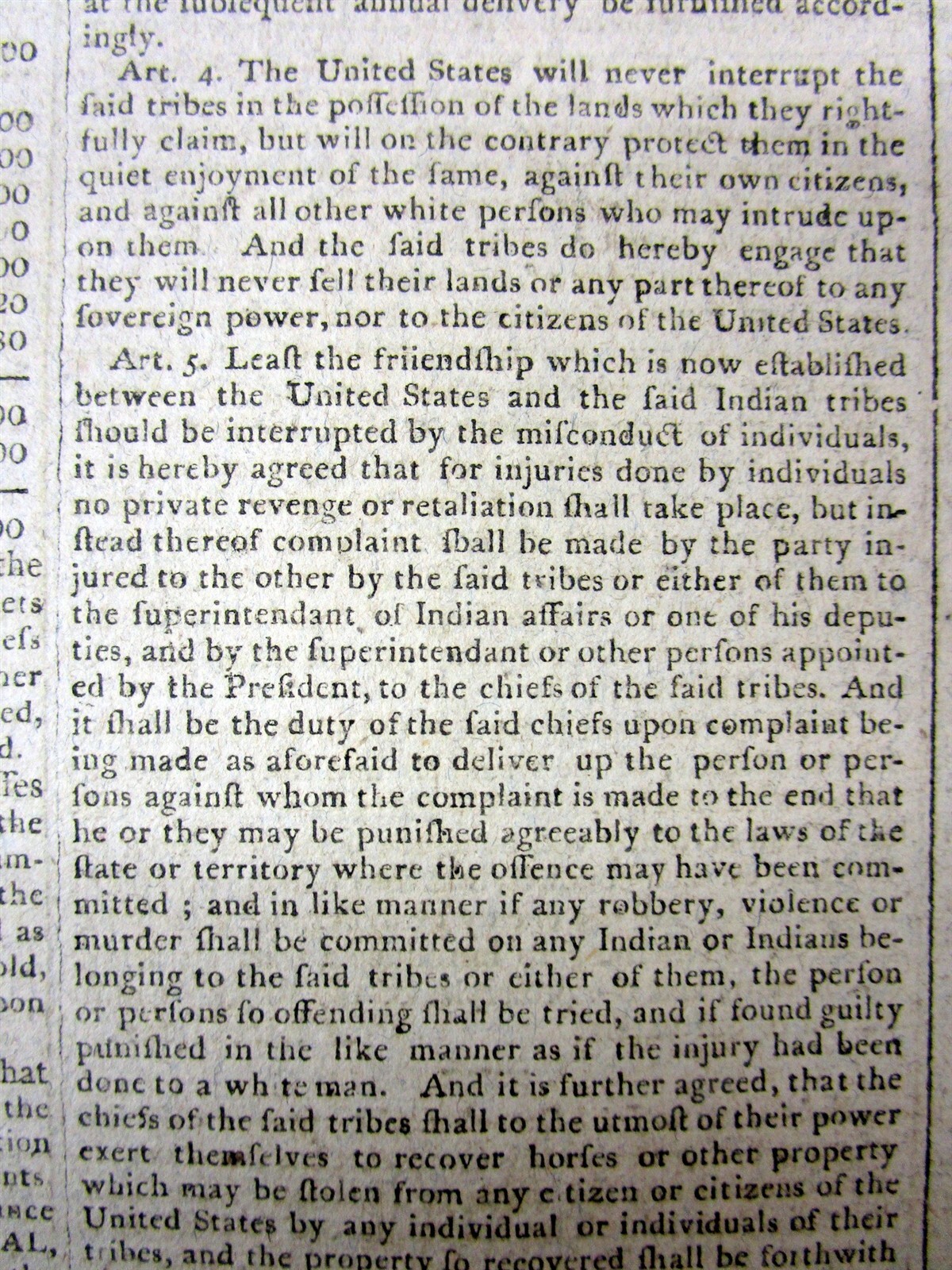 Best 1805 display newspaper NATIVE AMERICAN INDIAN TREATY signd THOMAS JEFFERSON