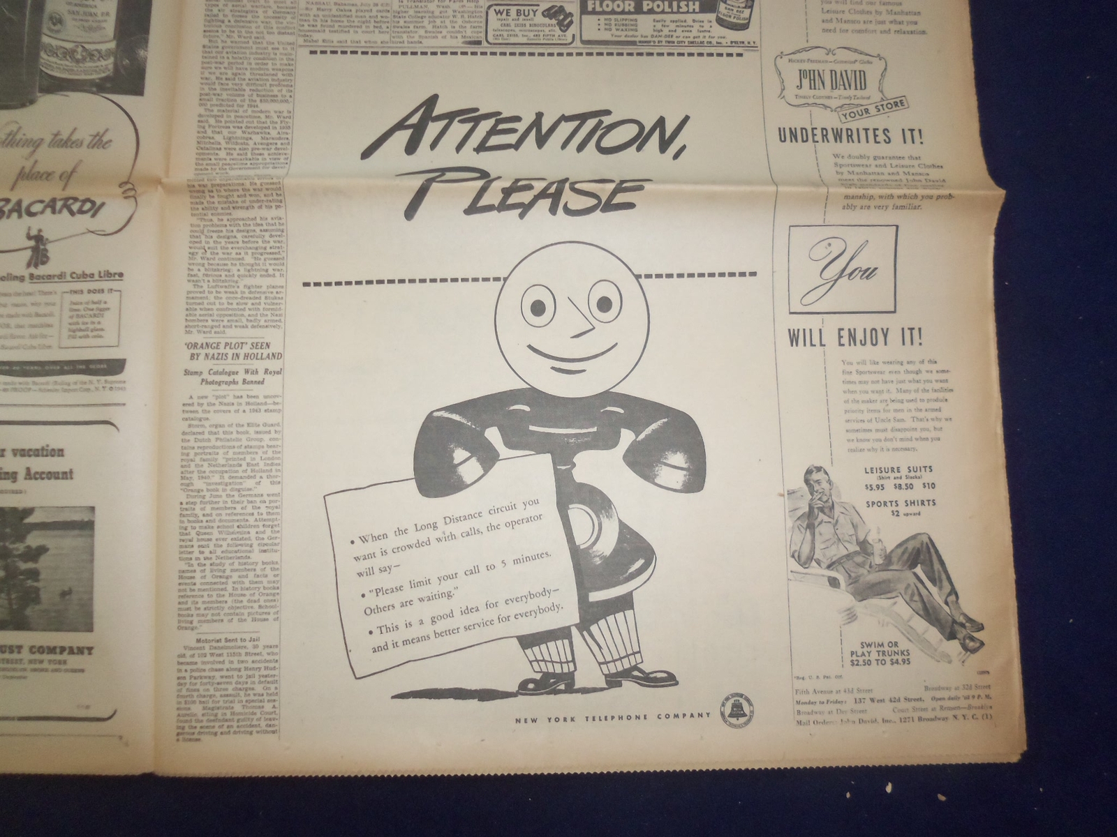 1943 JULY 27 NEW YORK TIMES – ITALY PUT UNDER MARTIAL LAW BY BADOGLIO – NP 6546