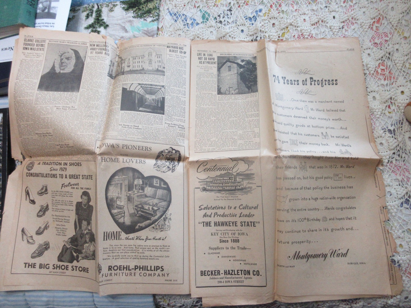 IOWA CENTENNIAL EDITION DUBUQUE TELEGRAPH HERALD 1946 COMPLETE SECTION PHOTO ADS